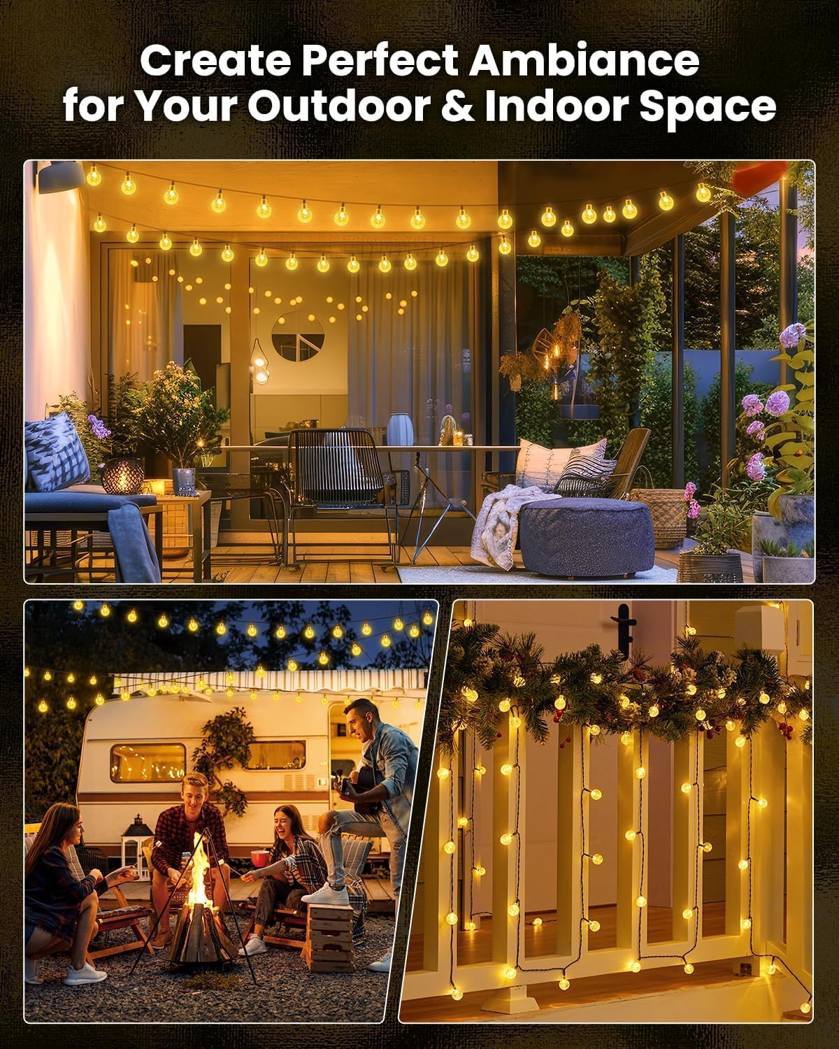 Brightown Solar String Lights Outdoor 60 Led 35.6 Feet Crystal Globe Lights with 8 Lighting Modes