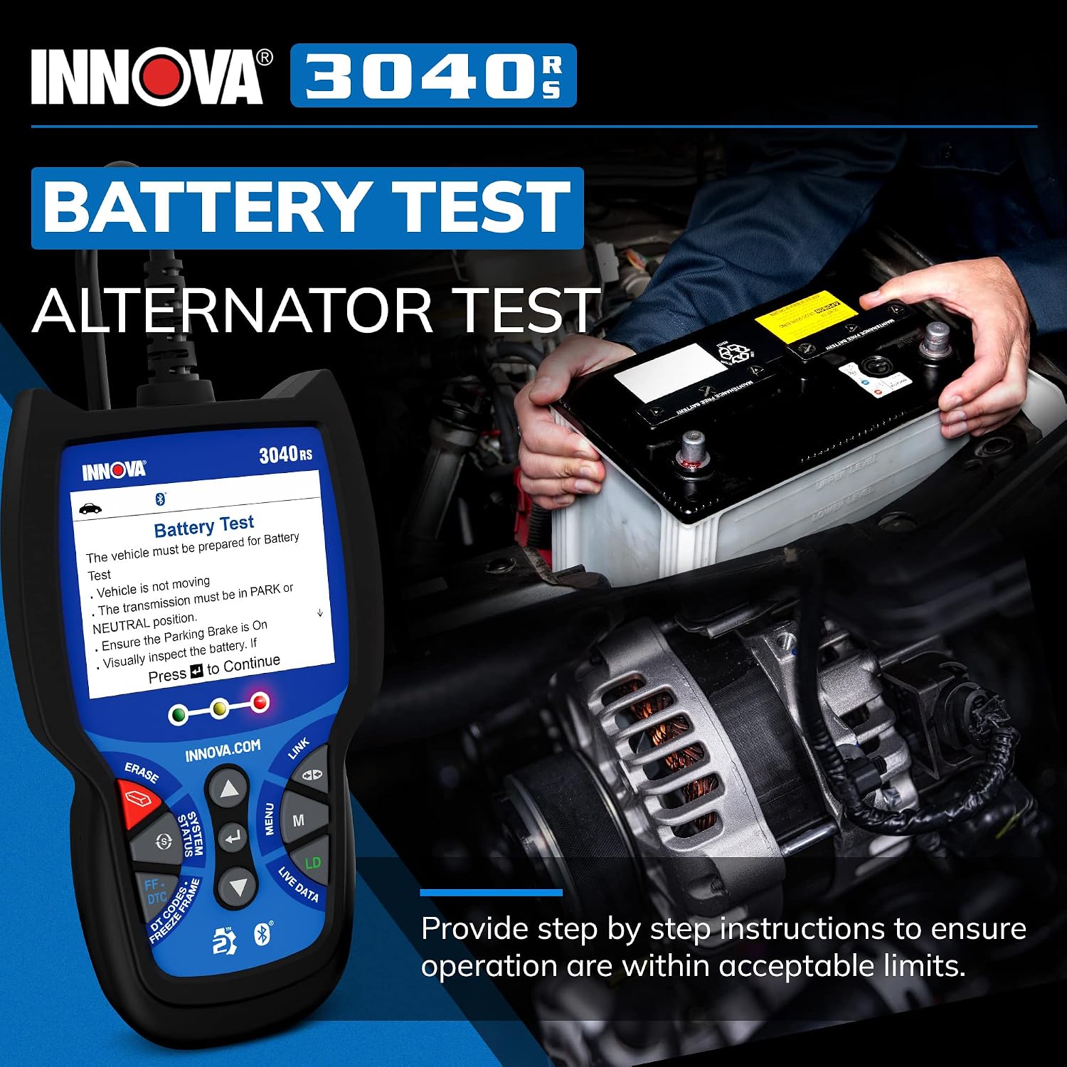 INNOVA 3040RS, OBD2 Scanner, Live Data Streamer, Battery/Alt Tester, Reset Check Engine Light/Brake Light/Oil Light
