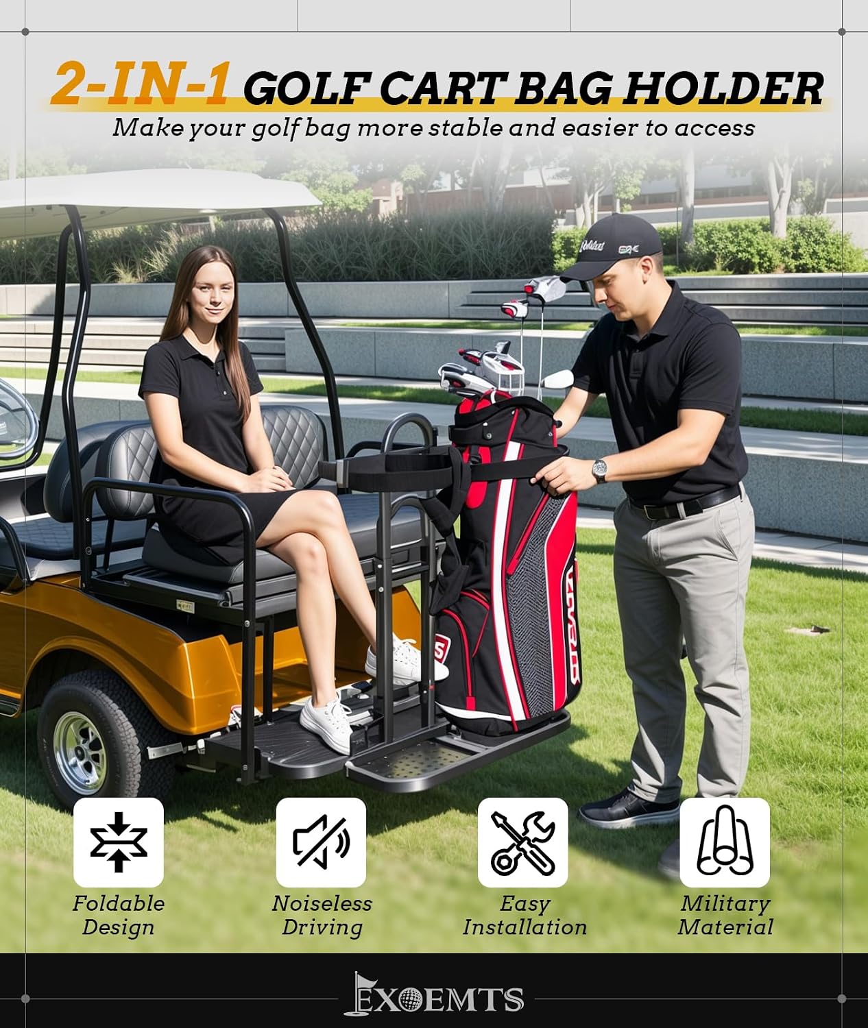 Foldable Golf Cart Rear Seat Bag Holder, Upgraded Golf Cart Rear Seat Bag Rack ONLY FITS 8-Inch Max Width Grab Bar, for 4-Seater EZGO Club Car Yamaha