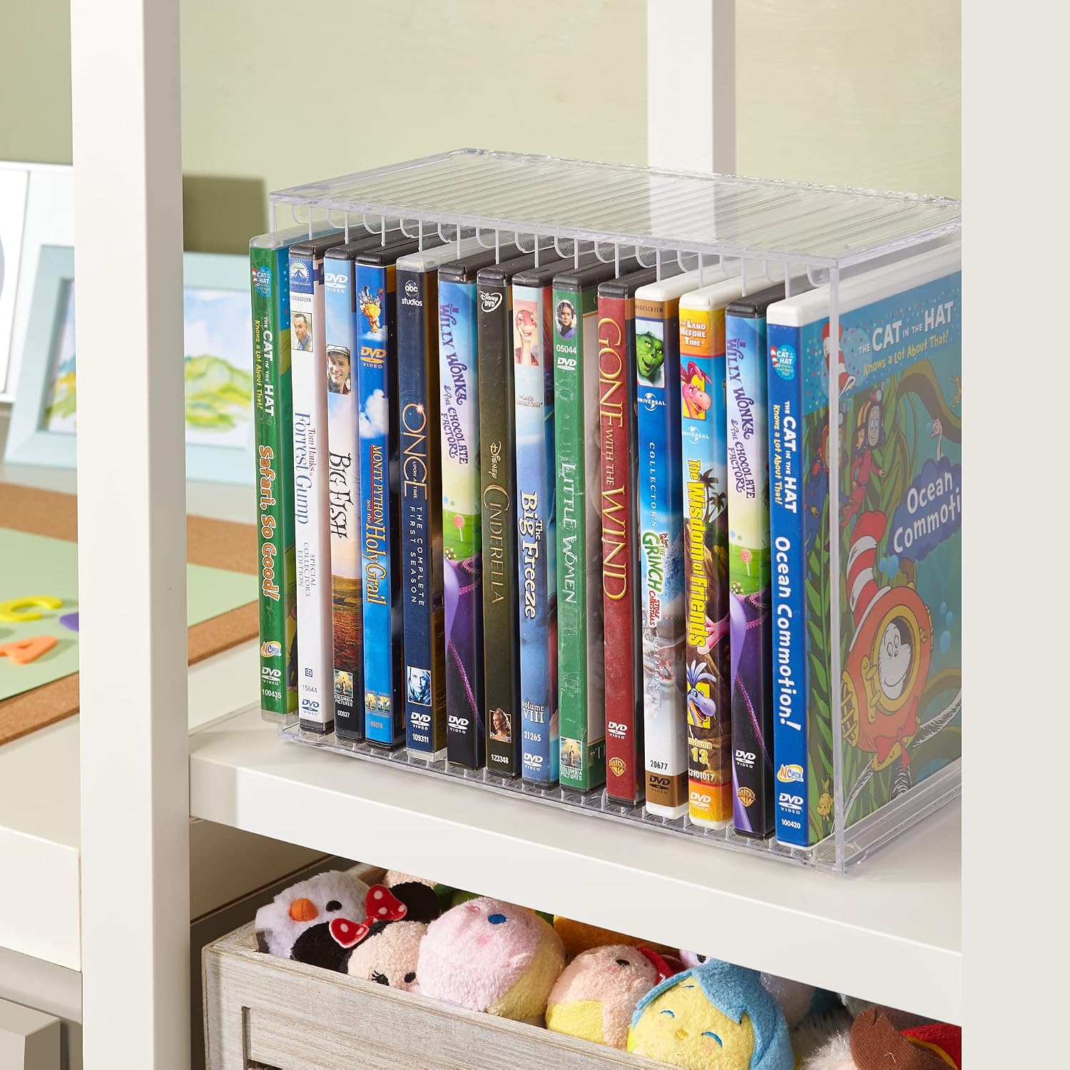 STORi Stackable Clear Plastic DVD Organizer with Rubber Feet | Rectangular Holder Perfect for Theater Room | Holds up to 14 Standard DVD Cases