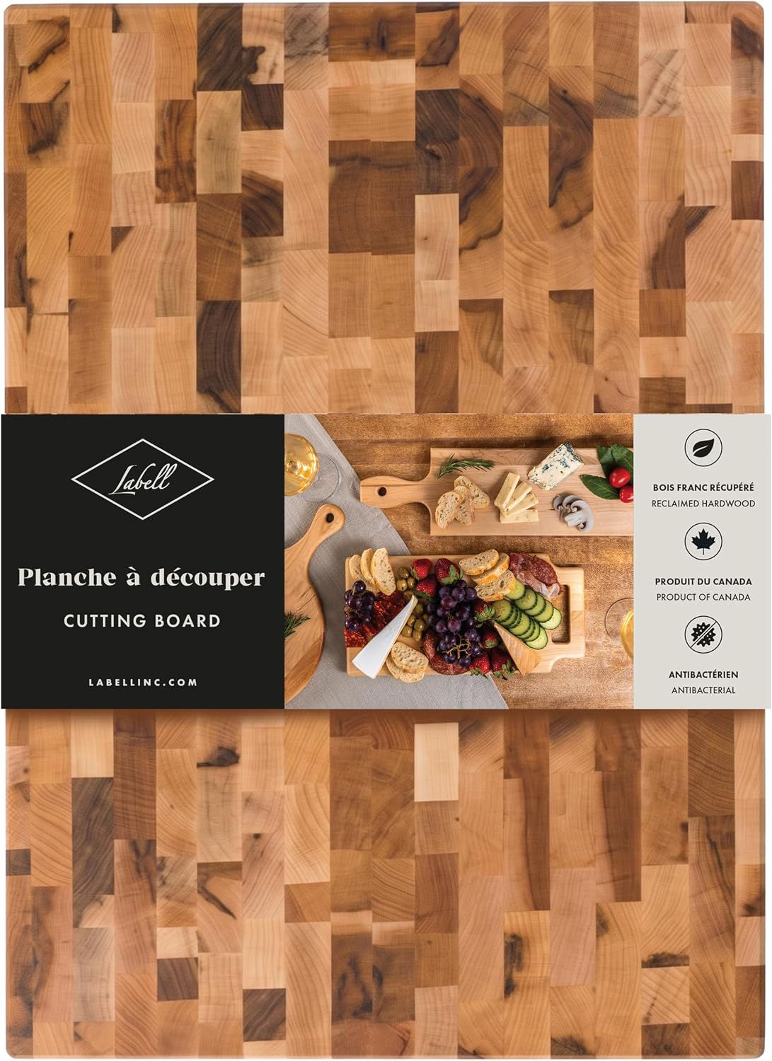 Labell Maple End-Grain Butcher Block, Juice Groove, 12 x 16 x 1.25 in | Checkered Cutting Board, Handcrafted in Canada, Thick, for Meat, Cheese