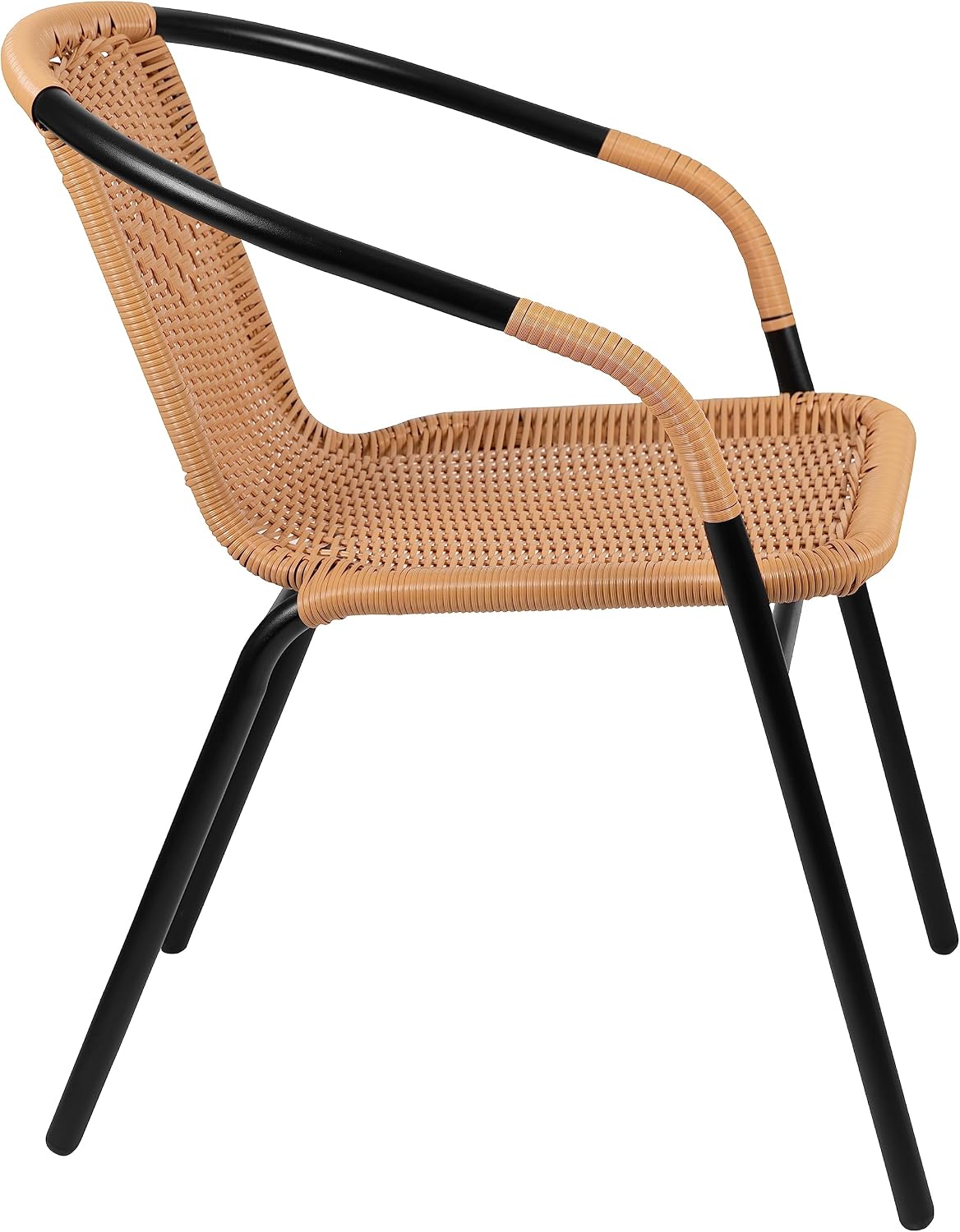Flash Furniture Lila Modern Rattan Indoor/Outdoor Stackable Dining Chairs, Stacking Rattan Bistro Chairs for Patio or Restaurant, Set of 4, Brown | Commercial Grade, Indoor/Outdoor Use