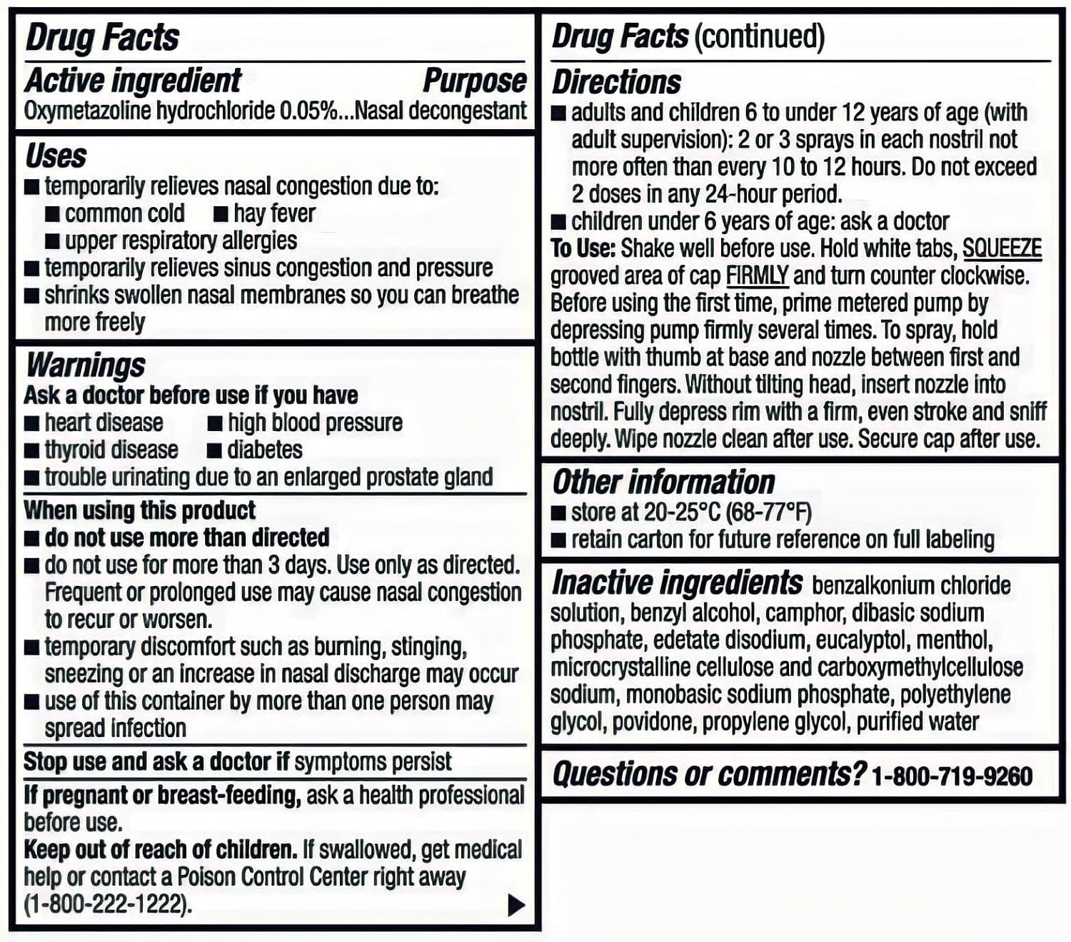 Berkley Jensen No Drip Severe Congestion Nasal Spray - Maximum Strength Decongestant with Oxymetazoline HCl & Menthol - Pump Mist Applicator, No Steroid, 12 Hour Relief, 1 Fluid Ounce (Pack of 3)