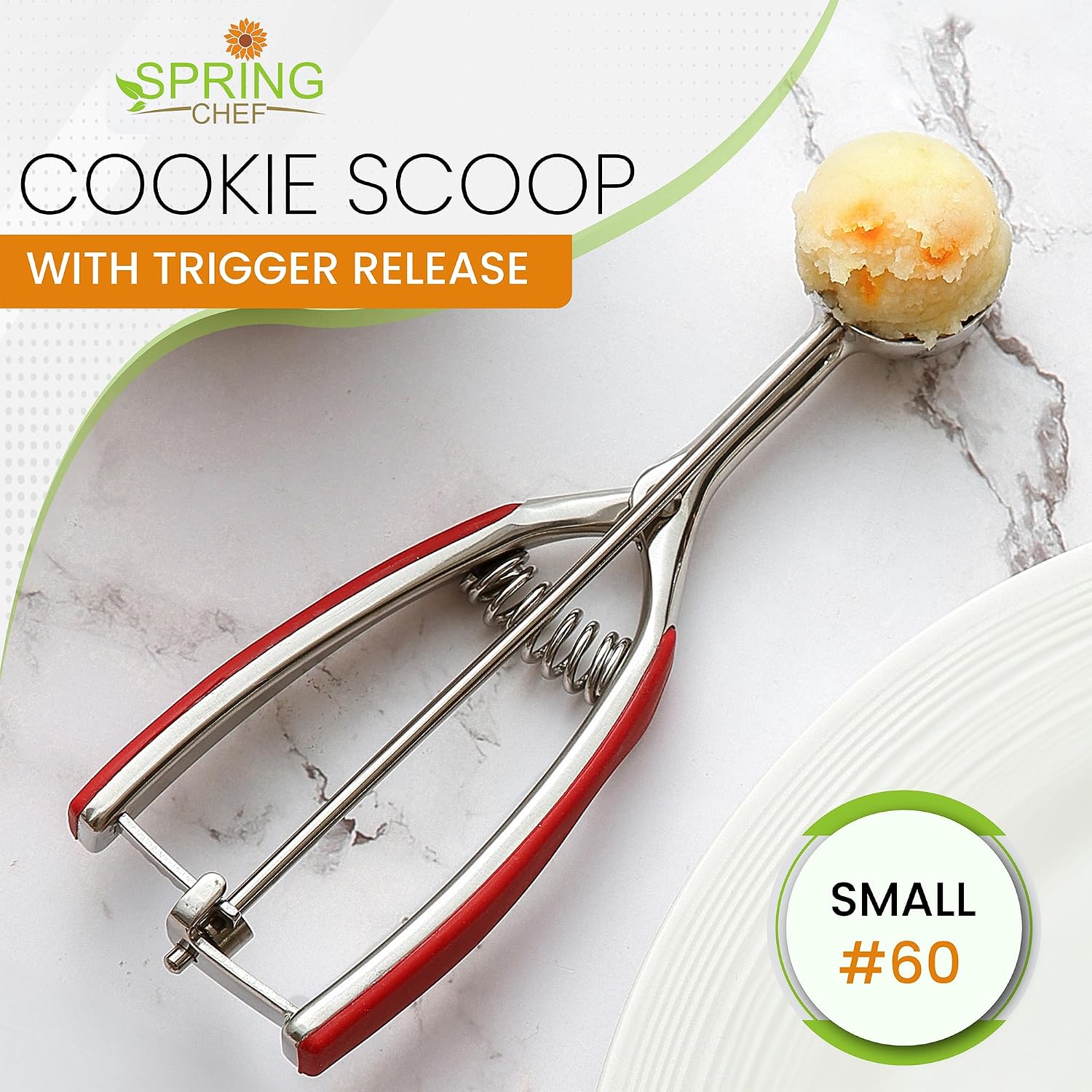 Spring Chef Medium Stainless Steel Cookie Scoop, #40, 1.7 Tablespoon, Black