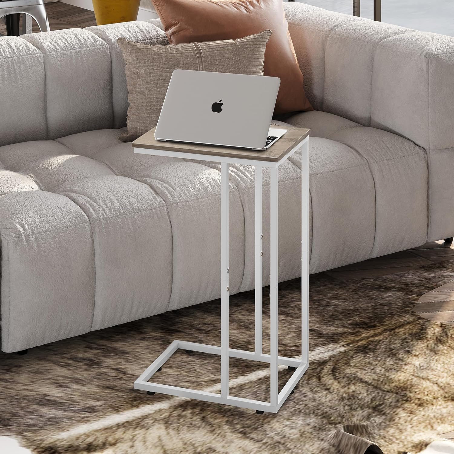 WLIVE C Shaped End Table, Small Side Tables for Sofa and Bed, Couch Table that Slides Under for Living Room, Bedroom, Home Office, Small Spaces