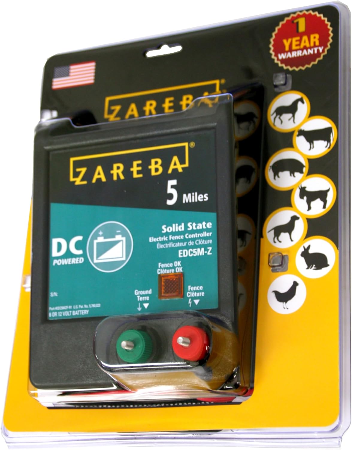 Zareba EDC5M-Z 5-Mile Battery Operated Electric Fence Charger Energizer