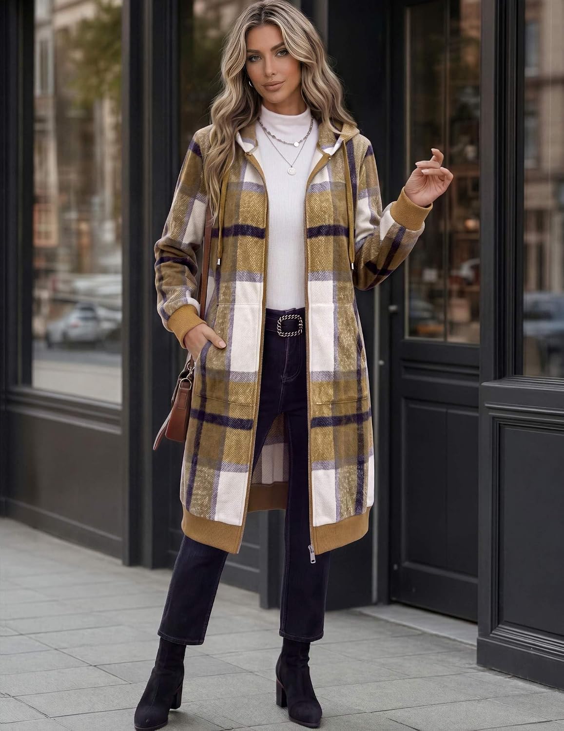 ELESOL Women Casual Zip up Fleece Hoodies Tunic Sweatshirt Long Jacket