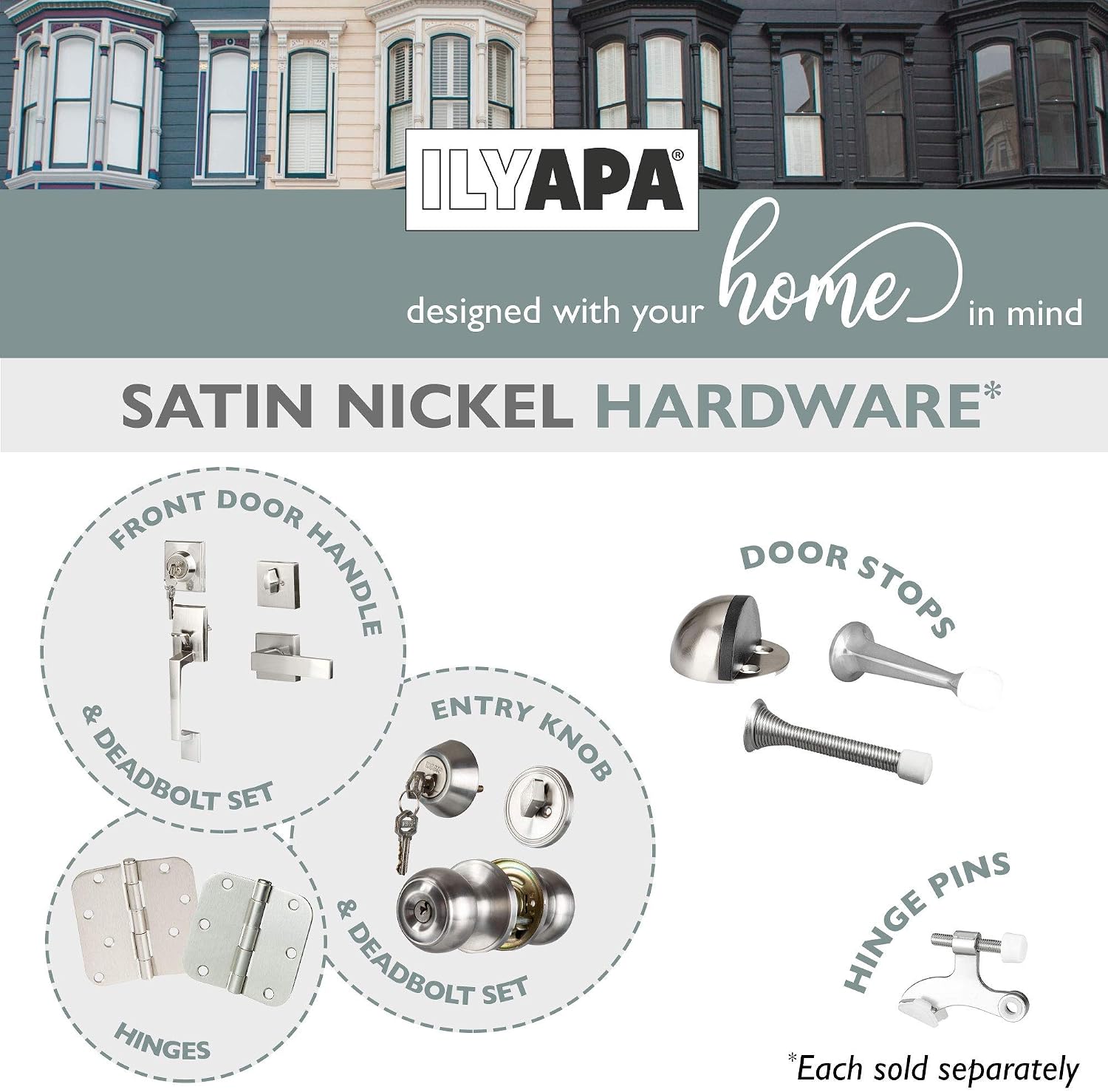 Ilyapa Door Hinges, 3.5x3.5 Inch - Satin Nickel, 18 Pack, Includes Mounting | 5/8 Inch Radius Corners, For Standard Interior Doors, Satin Nickel Finish, Screws