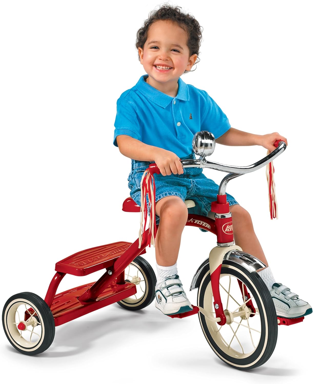Radio Flyer Classic Pink Tricycle, for Ages 2-4, 10" Front Wheel, Bell | Steel Frame, Adjustable Seat, Rubber Tires, Chrome Details, Rear Step, Controlled Turning Radius, Tricycle for Toddlers
