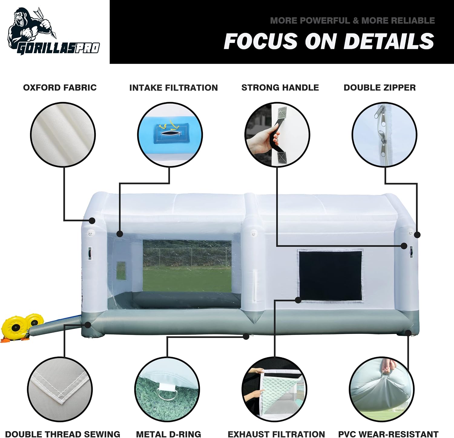 GORILLASPRO Portable Inflatable Paint Booth 26x15x10Ft, Inflatable Spray Booth with 2 Blowers (950W+950W)