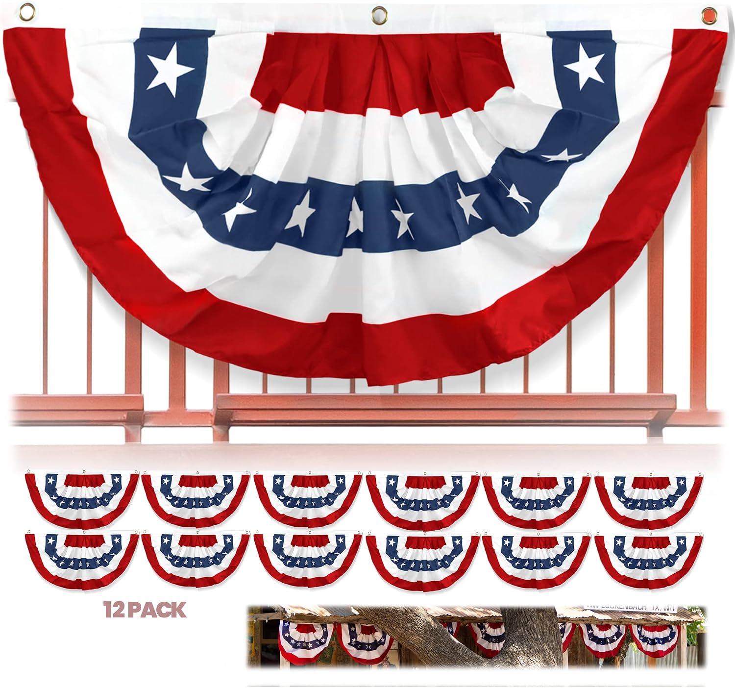 Anley US National Pleated Fan Flag, 3x6 Feet American Bunting Flags Patriotic Stars & Stripes - Sharp Color and Fade Resistant - Canvas Header and Brass Grommets - United States 3 x 6 Feet Half Fan Banner
