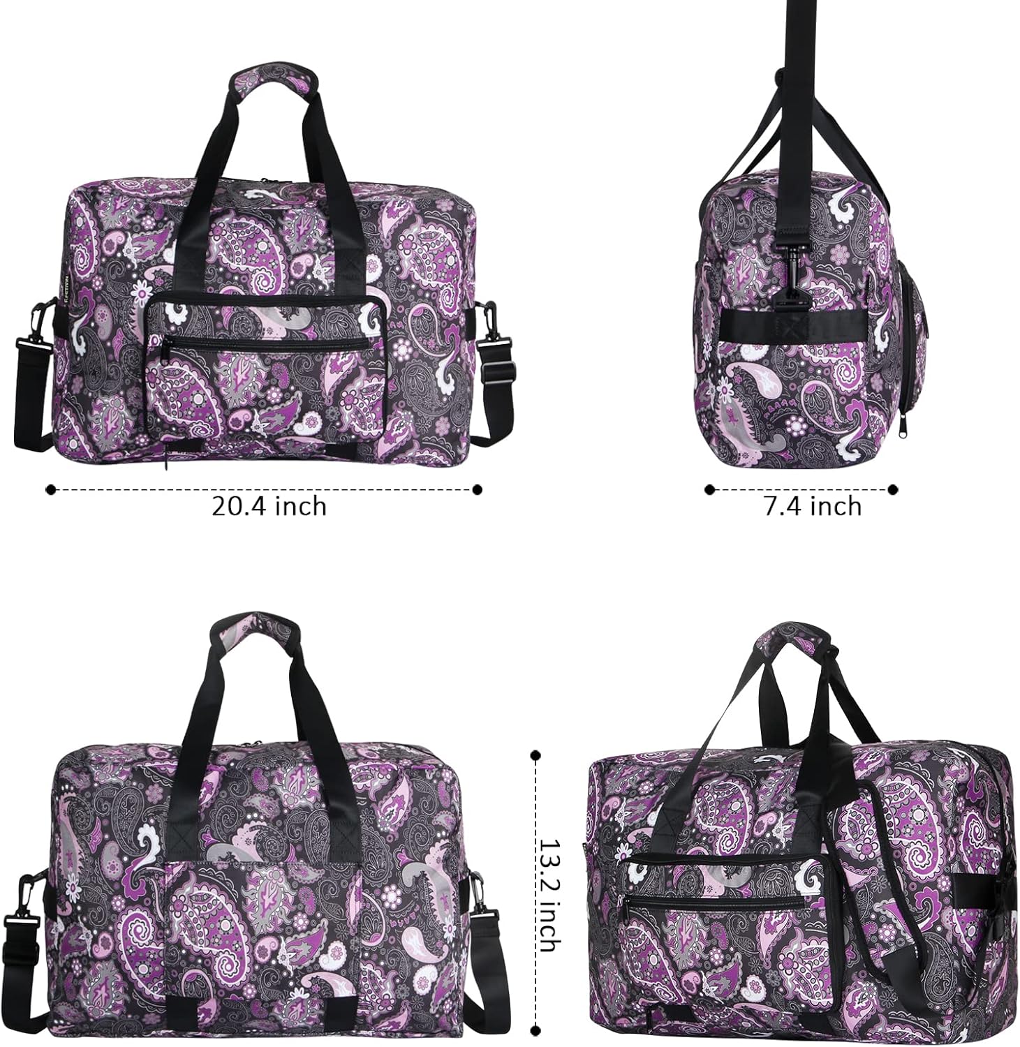 Travel Foldable Waterproof Duffel Bag - Lightweight Carry on Luggage Tote Duffel Bag(Black Floral)