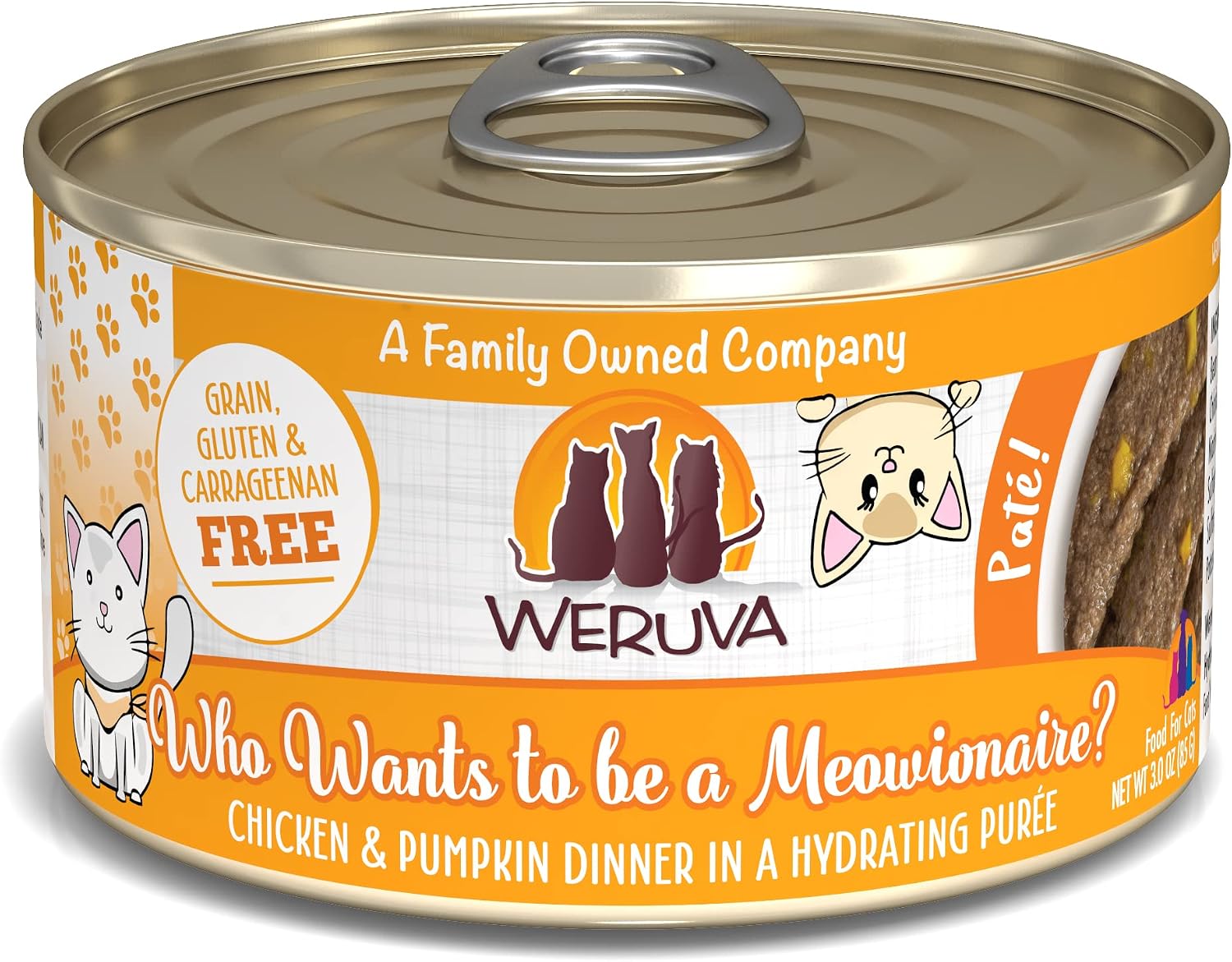 Weruva Wet Cat Food, Who Wants to be a Meowionaire with Chicken and Pumpkin Pate, 3oz Can, Pack of 12