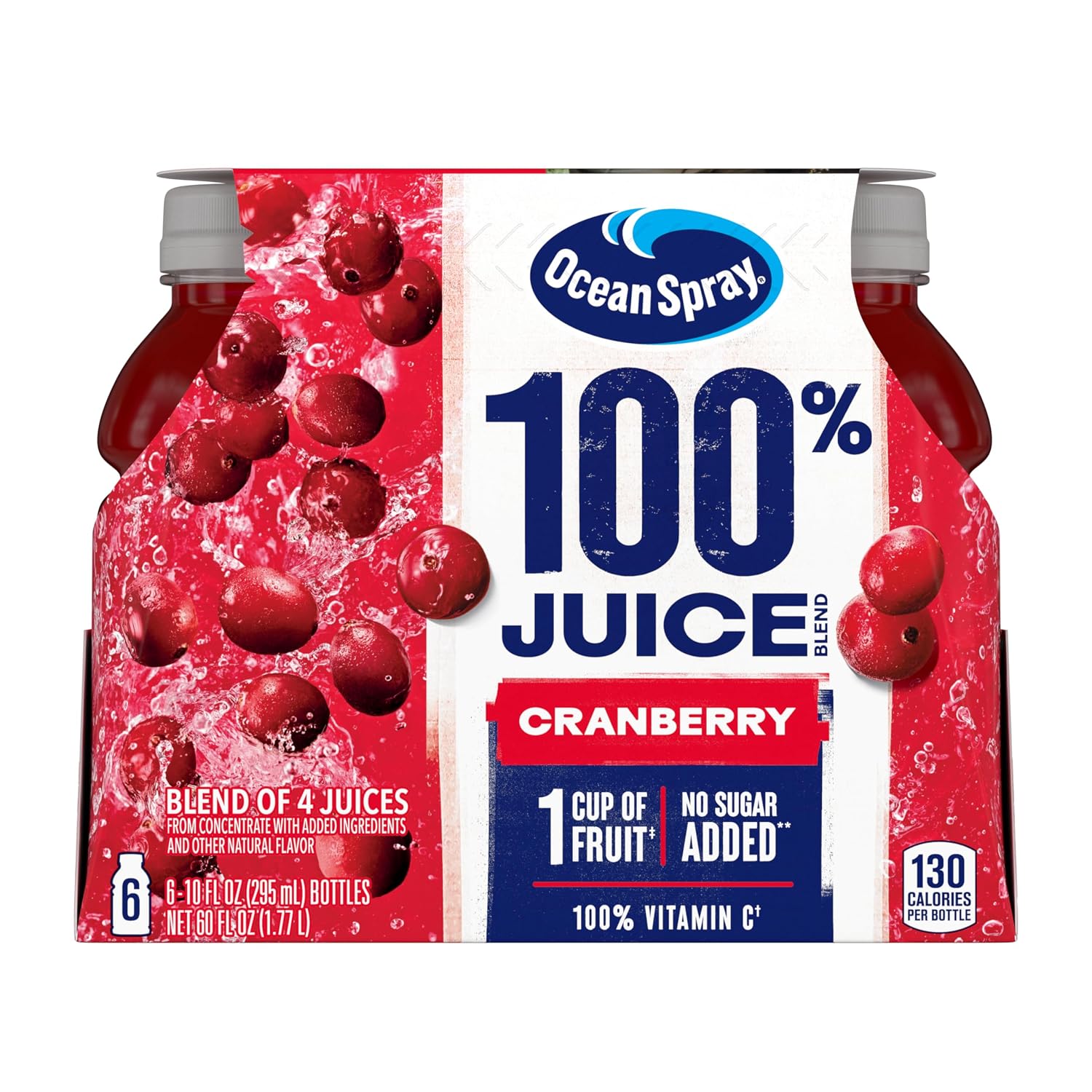 Ocean Spray 100% Juice, Cranberry Juice, 10 Ounce Bottle (Pack of 6)