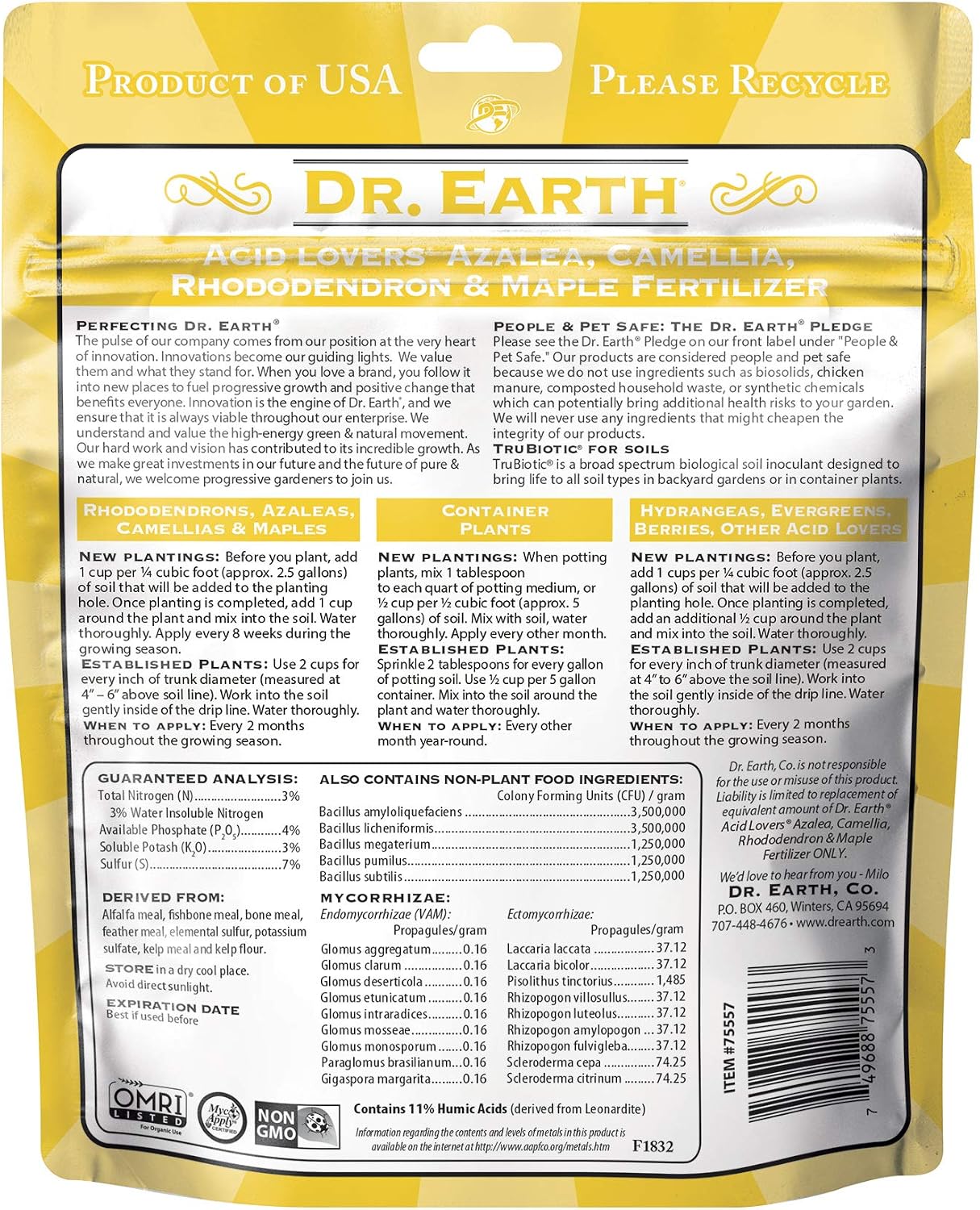 Dr. Earth Organic & Natural MINI Acid Lover Azalea, Camellia, Rhododendron & Maple Fertilizer ( 1 lbs )