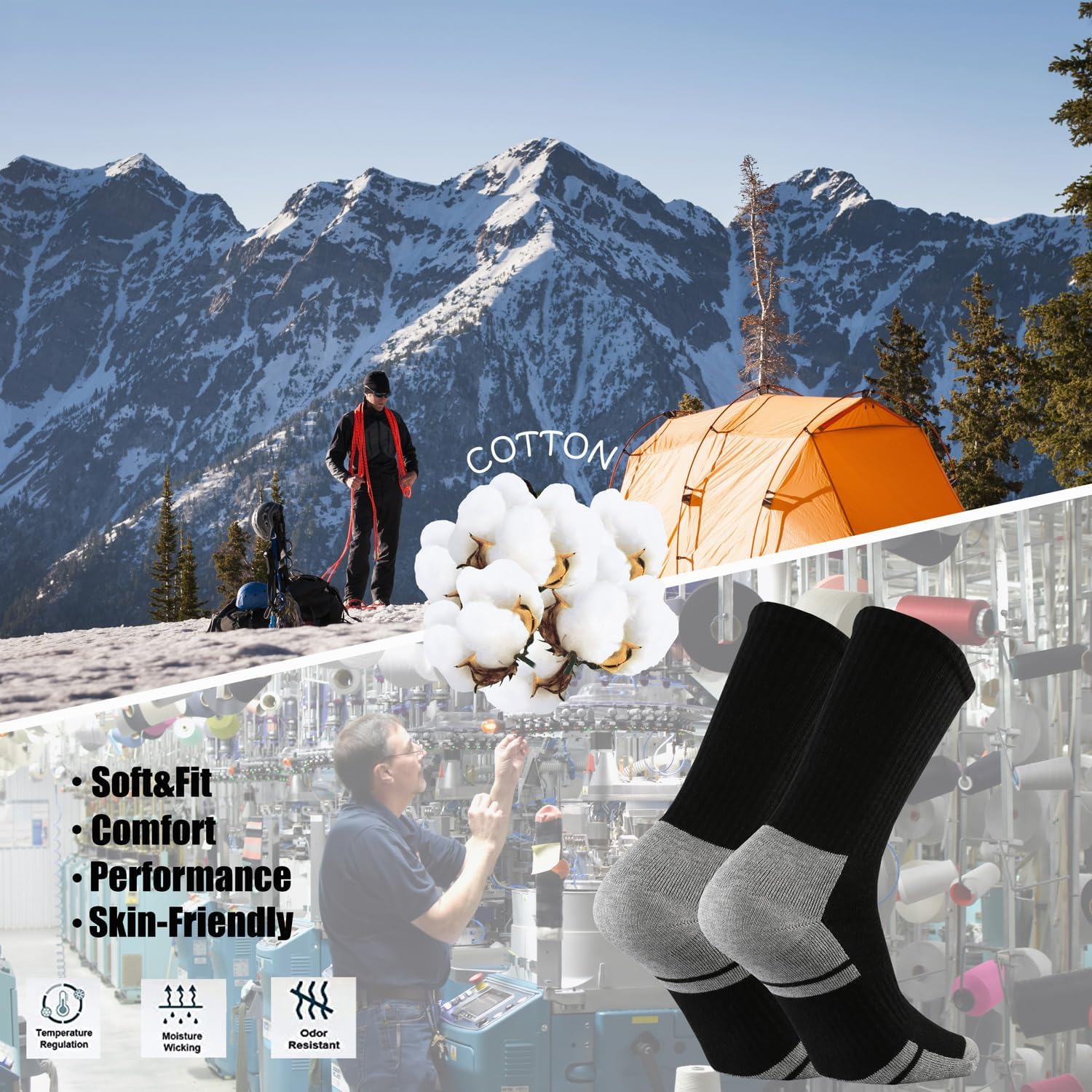 Ortis Cotton Cushion Crew Athletic Socks for Men Work Boot Sports Exercise