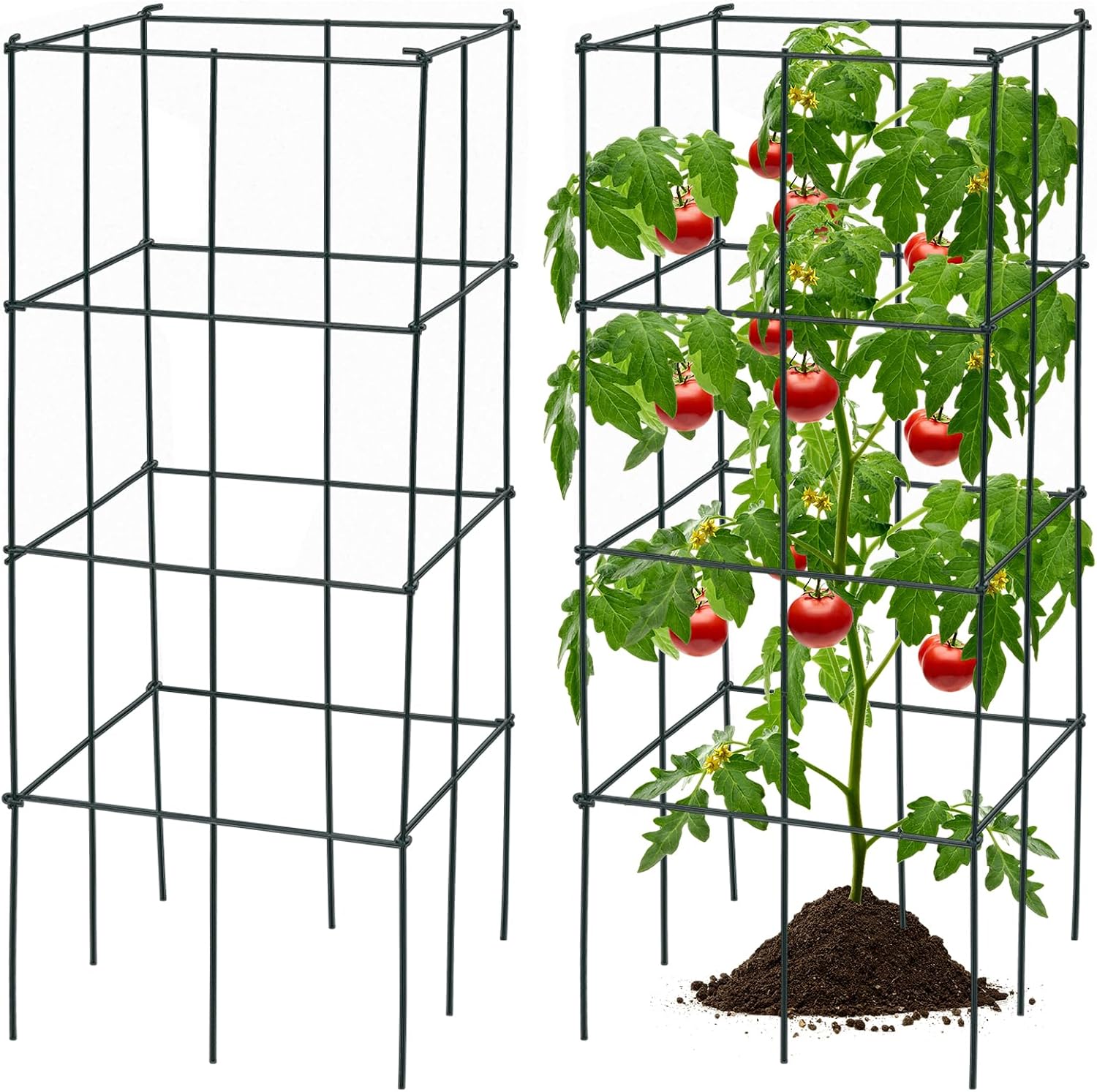 S AFSTAR 4 Pack Folding Tomato Cages, 39 Inches Tall Square Plant Support Cage for Garden Climbing Plants Flowers Fruits