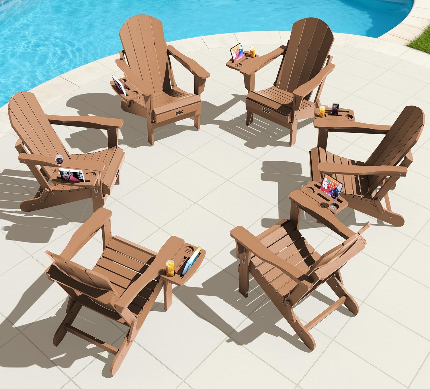 SERWALL Folding Adirondack Chairs with Cup Holder, Outdoor Fire Pit - Blue
