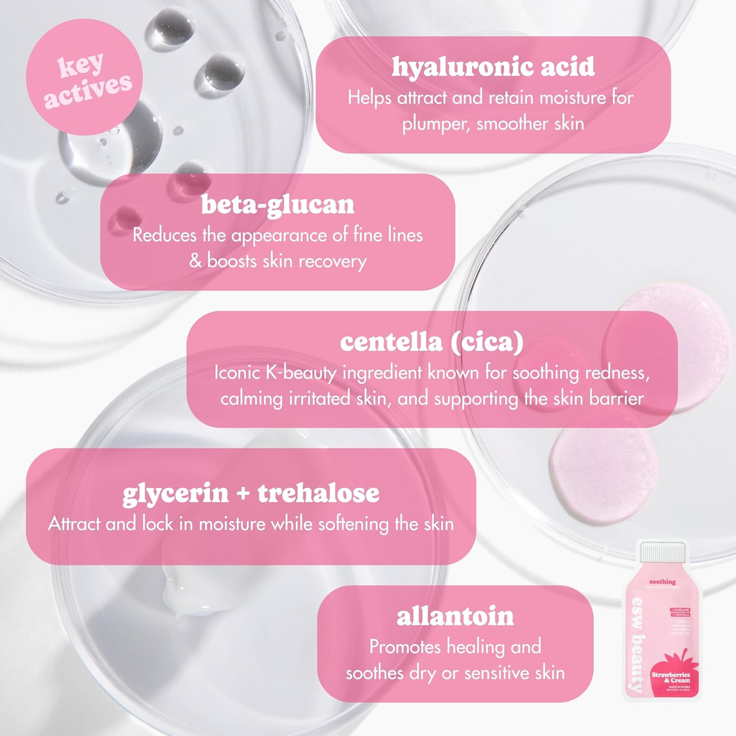 ESW Beauty Strawberries & Cream Soothing Face Mask, Korean Skin Care 1 Pack