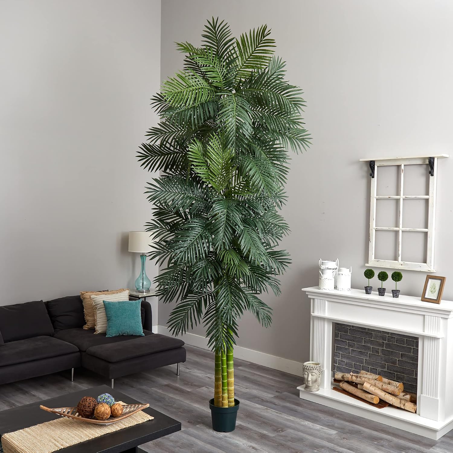 Nearly Natural 6.5 ft Artificial Golden Cane Palm Tree with Nursery Pot | Lifelike Silk Indoor Palm, Three Textured Trunks, Flexible Fronds, Low-Maintenance