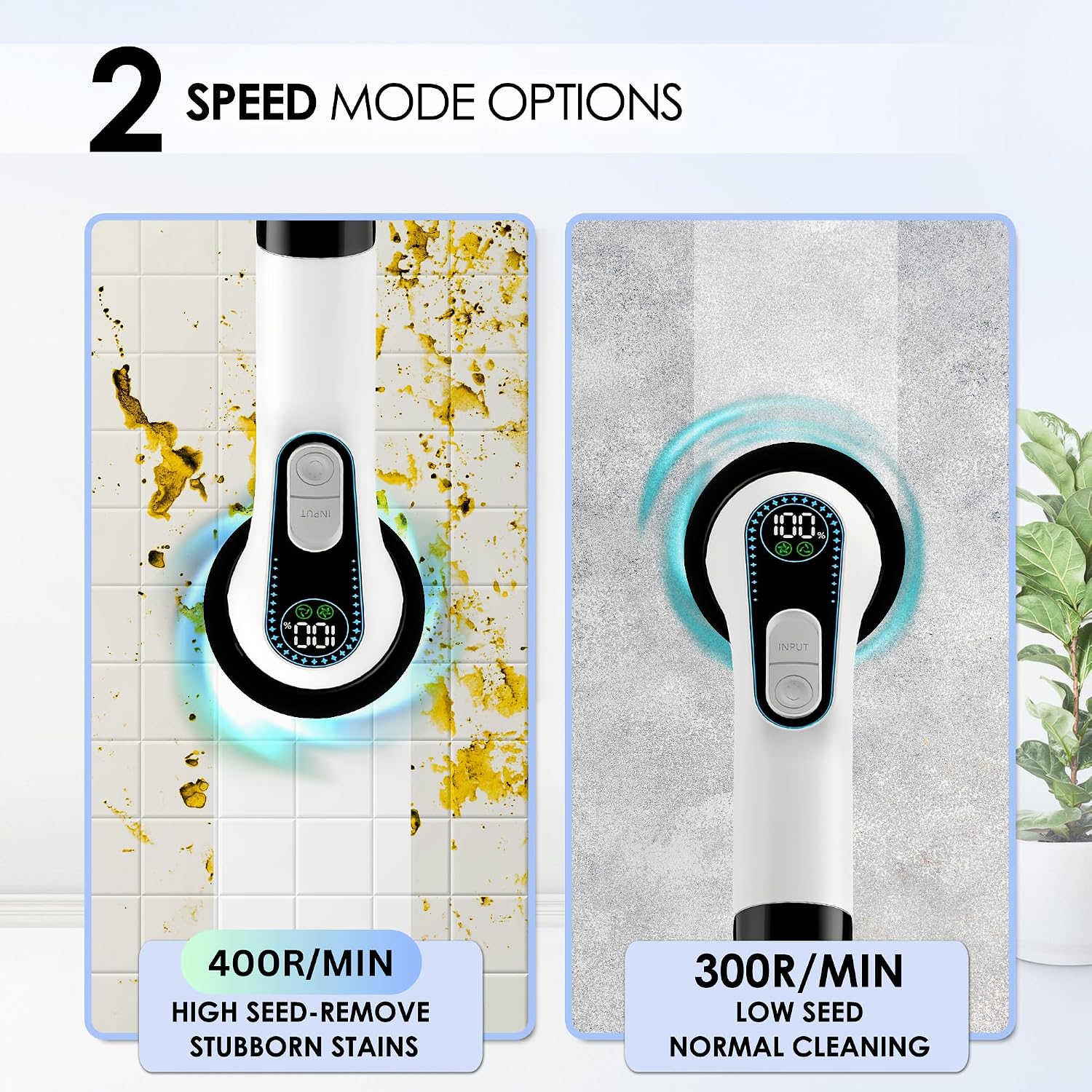 Electric Spin Scrubber for Cleaning, Cordless Power Scrubber with Long Handle, 10 Replaceable Brush Heads, 2-Speed, IPX7 Waterproof for Bathroom