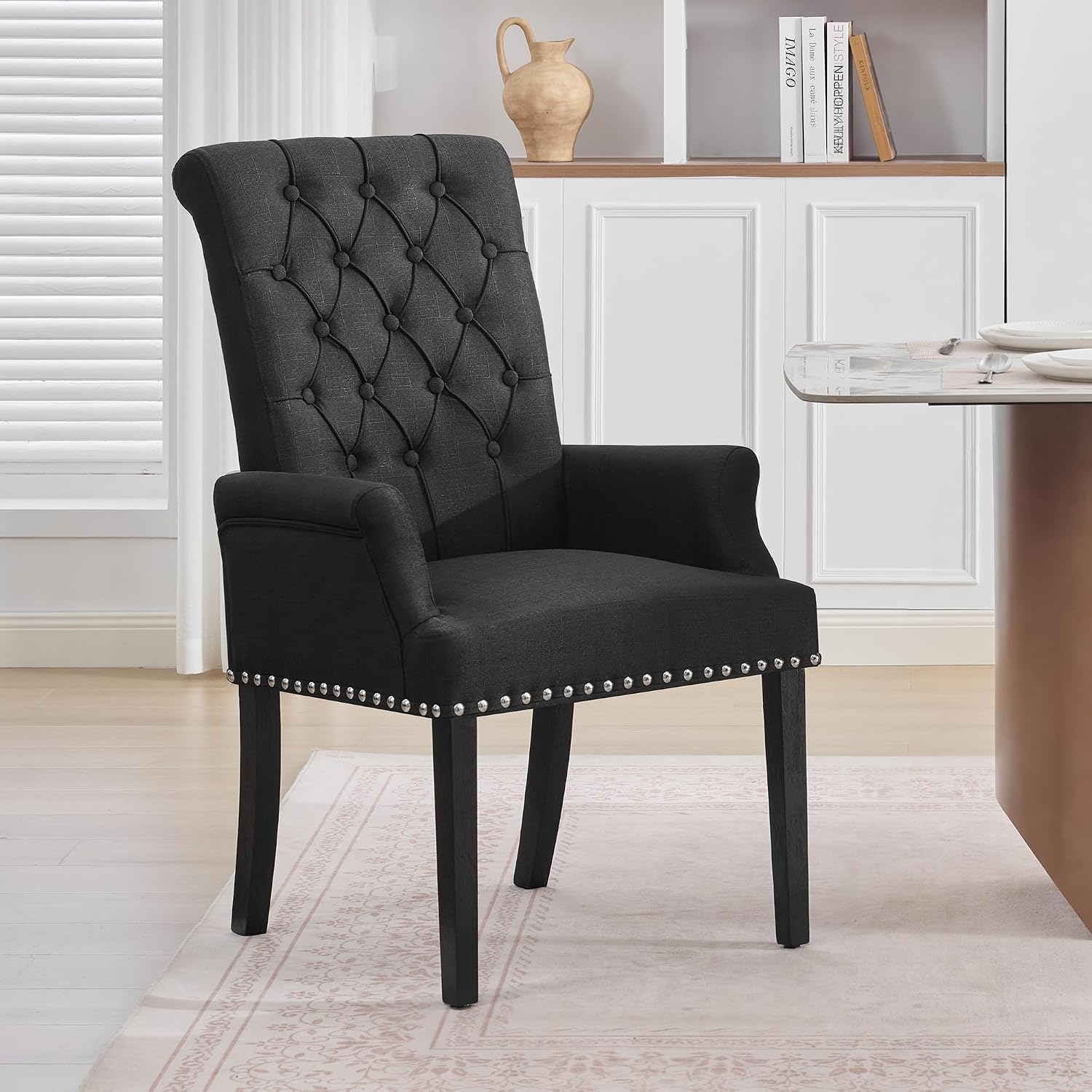 adochr Dining Chairs with Arms,Linen High Back Dining Room Chairs, Beige