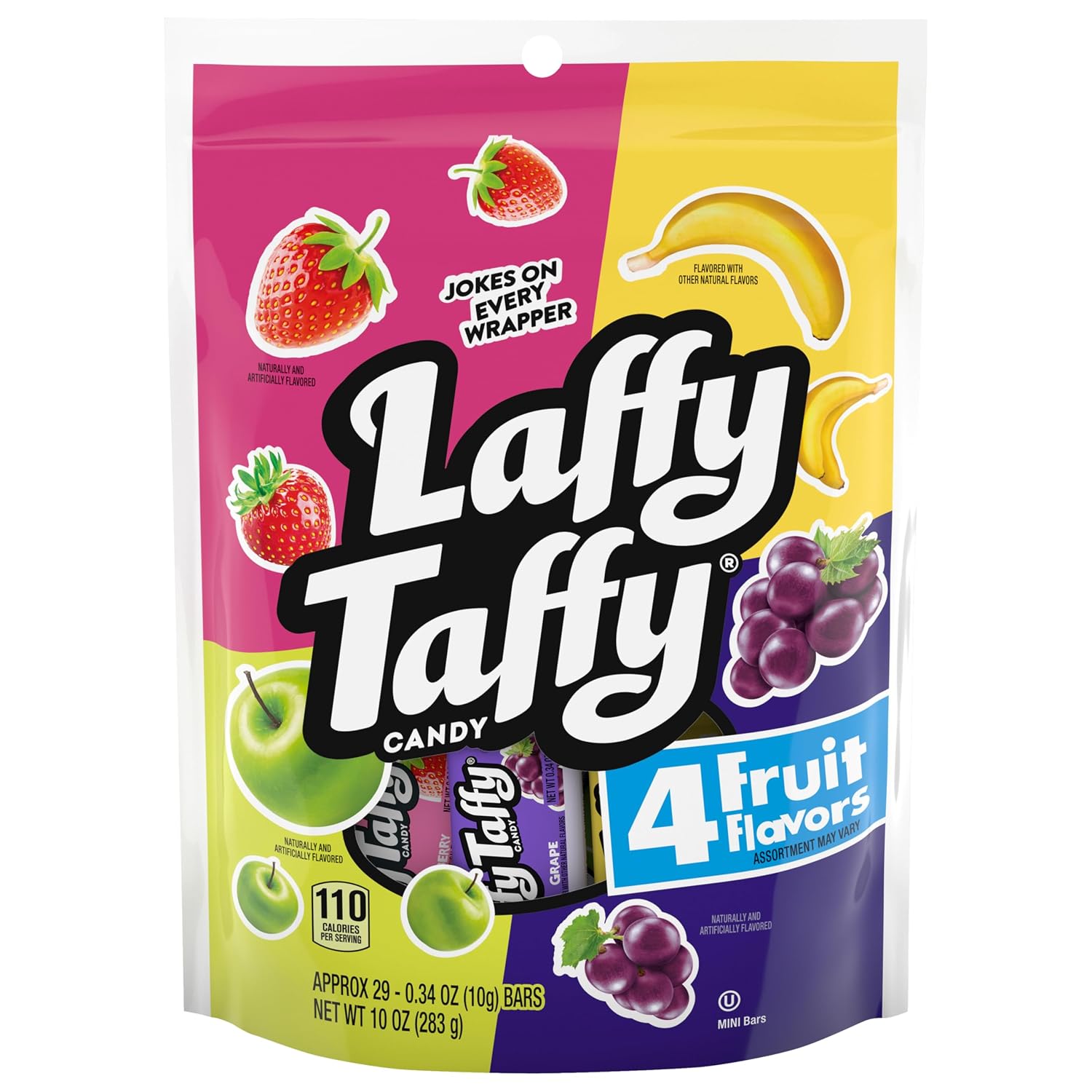 Laffy Taffy Candy, Assorted Flavors, Individually Wrapped Mini Bars, 6 Ounce