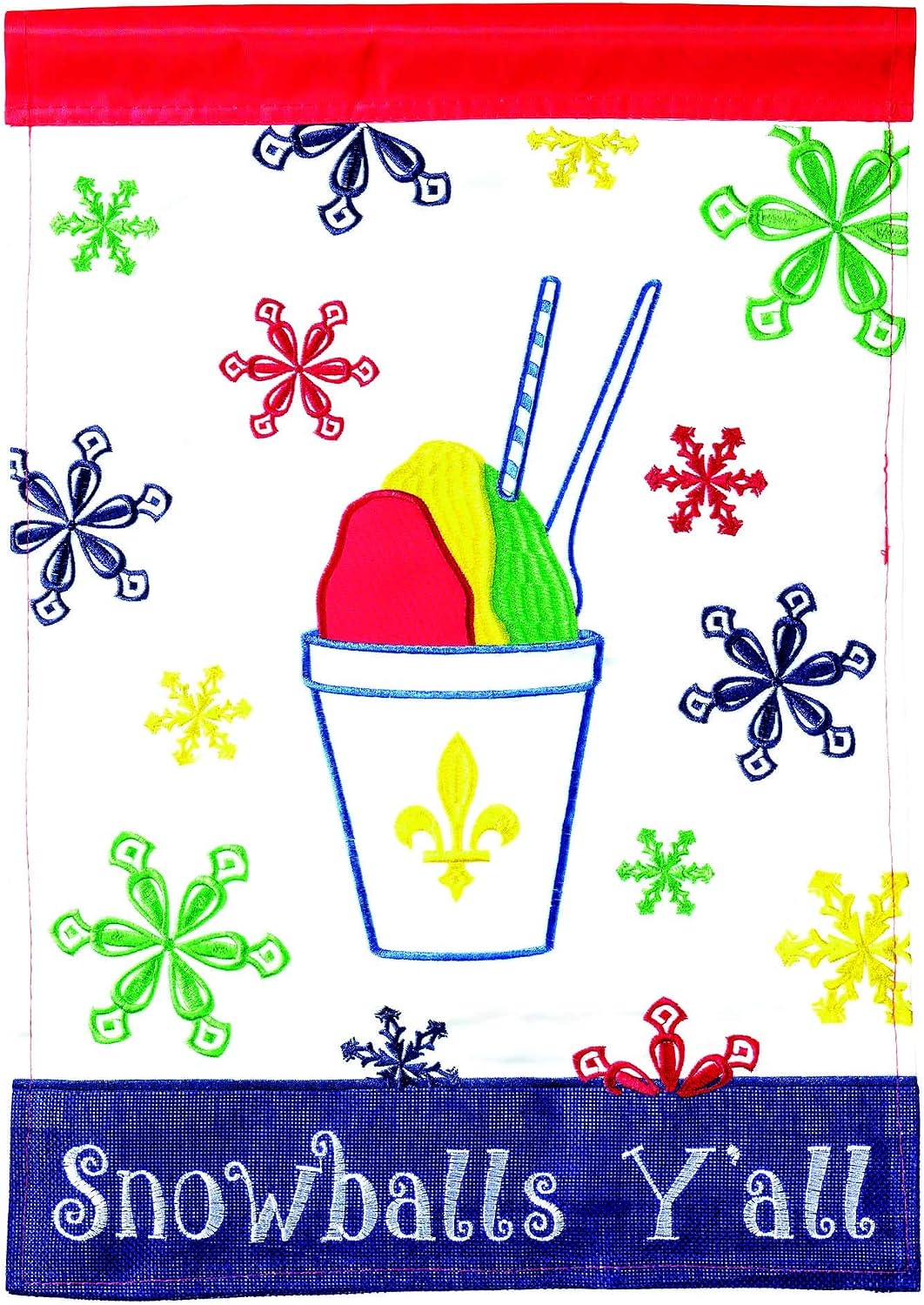 Magnolia Garden Snoballs Y'all Summer Snowflakes 13 x 18 Small Double Applique Outdoor House Flag
