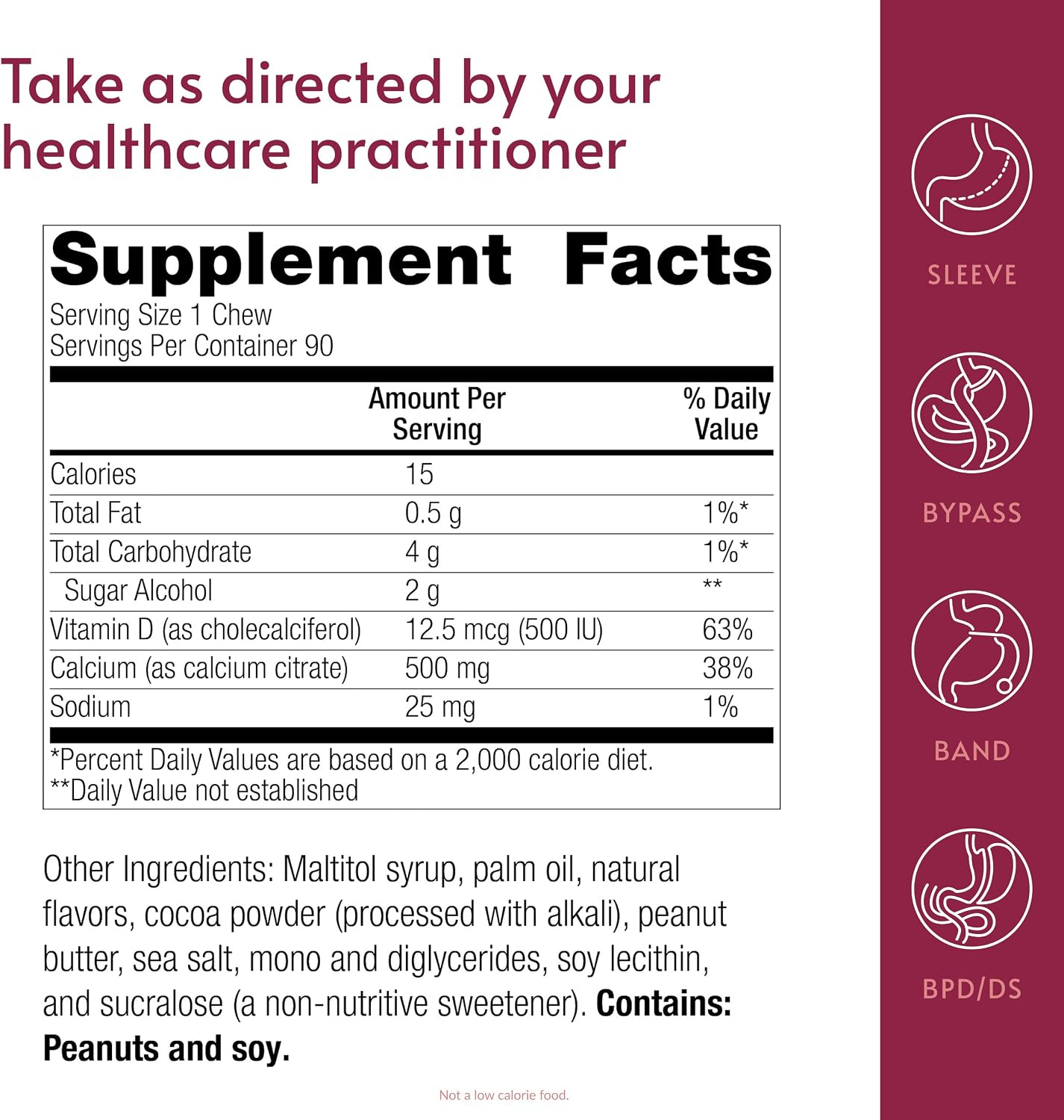 Bariatric Advantage Calcium Citrate Chewy Bites 500 mg - Highly Absorbable & Digestible - Vitamin D3 - Easily Chewable Calcium Supplement - Caramel Flavor - 90 Count
