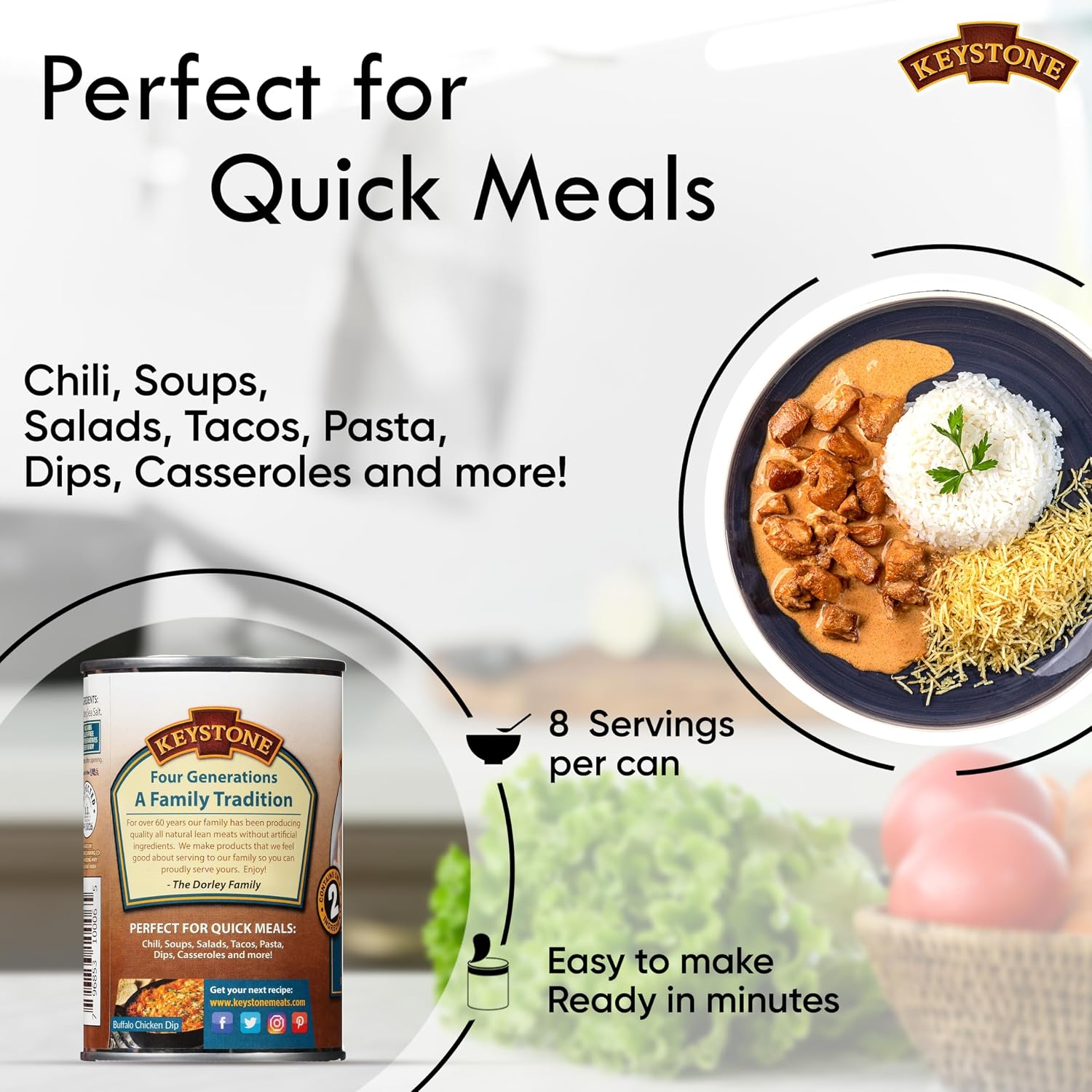 Keystone Meats All Natural Heat and Serve Ground Beef 14 Oz Fully Cooked Canned Meat Shelf Stable Emergency Survival Canned Food Ready to Eat No Preservatives Gluten Free Made in USA Pack of 2