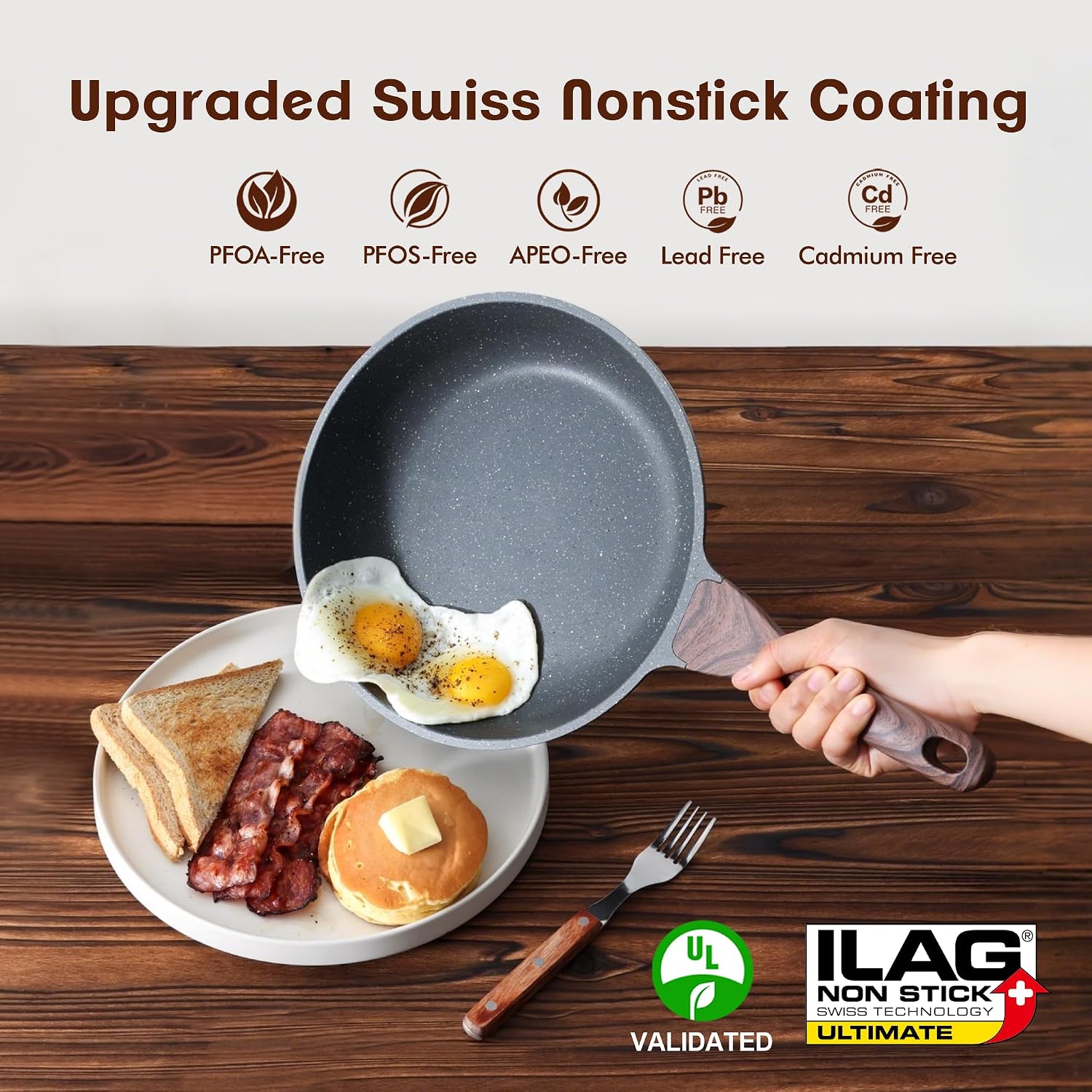 SENSARTE Nonstick Frying Pan Skillet, Swiss Granite Coating Omelette Pan, Healthy Stone Cookware Chef's Pan