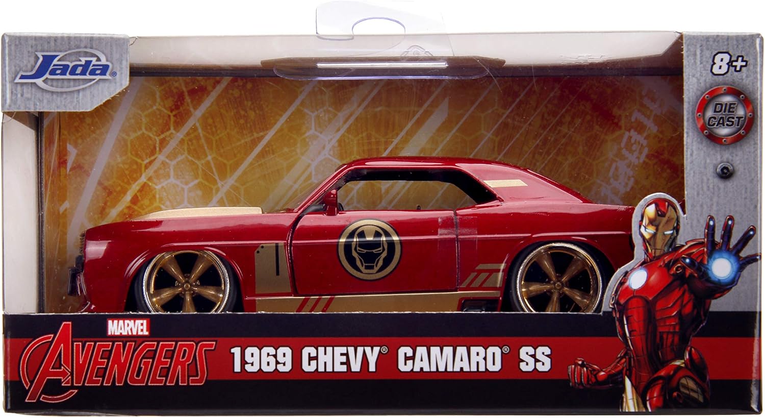 Jada Toys Marvel 1:32 1969 Chevy Camaro Iron Man Die-cast Car, Toys for Kids and Adults