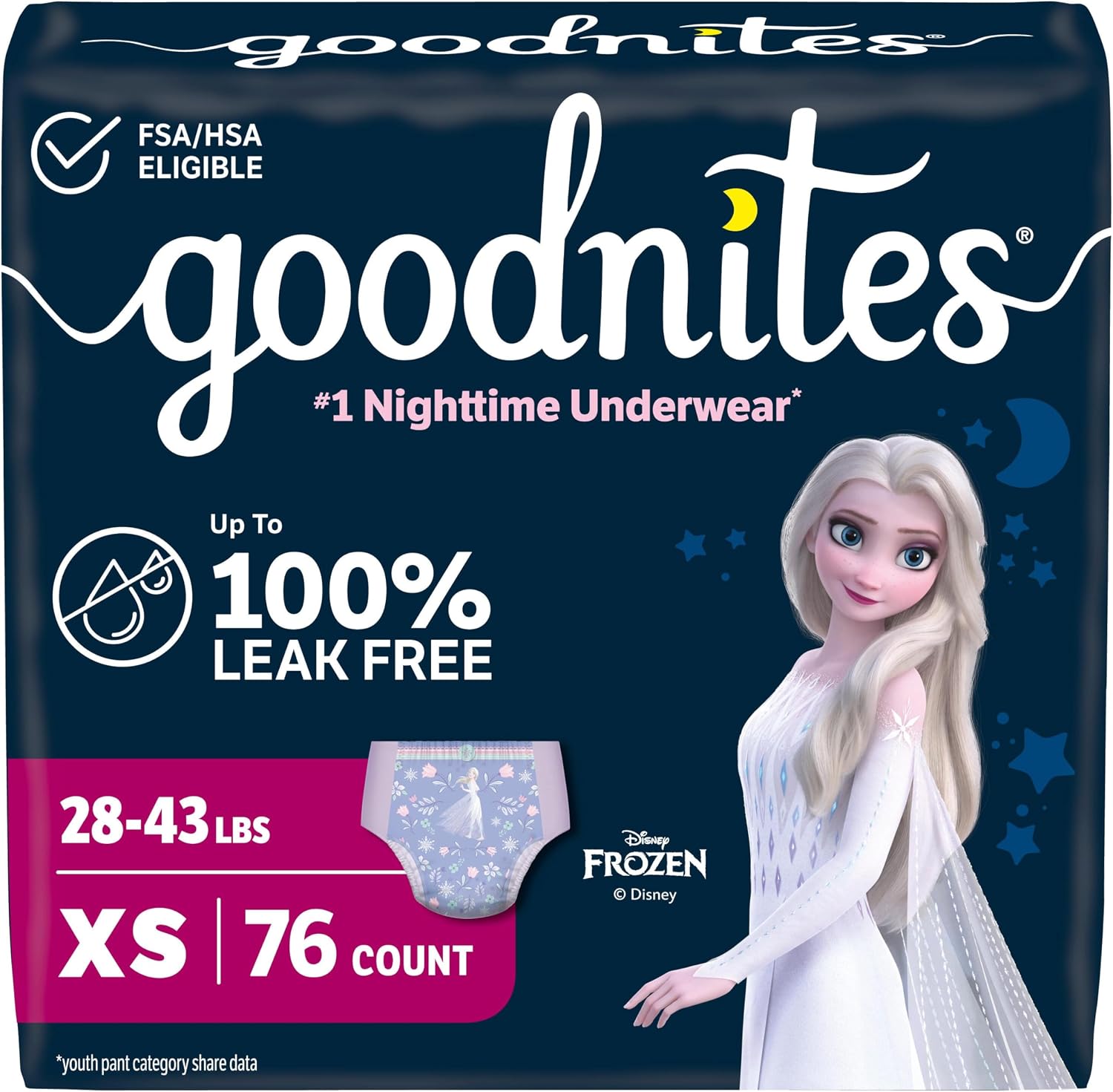 Goodnites Girls' Nighttime Bedwetting Underwear, Size S/M (43-68 lbs), 14 Ct, Packaging May Vary