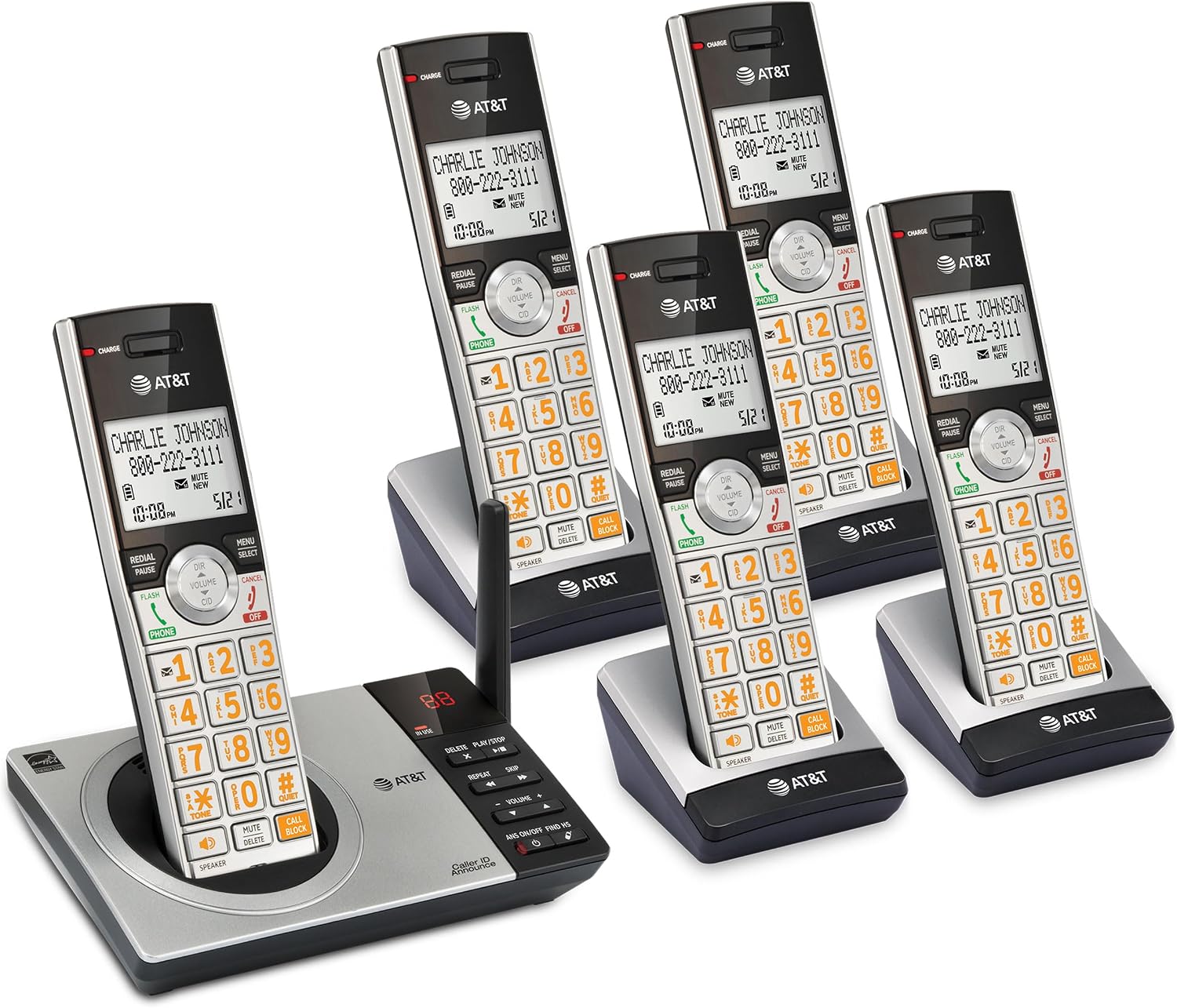 AT&T DECT 6.0 Expandable Cordless Phone with Answering System, Silver/Black with 3 Handsets