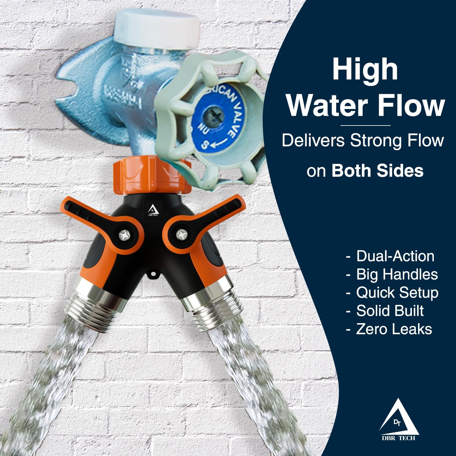 DBR Tech® Hose Splitter 2 Way, Heavy Duty Metal Connector, Two Way Garden Hose Splitter, High Flow Spigot Faucet Bib Adapter