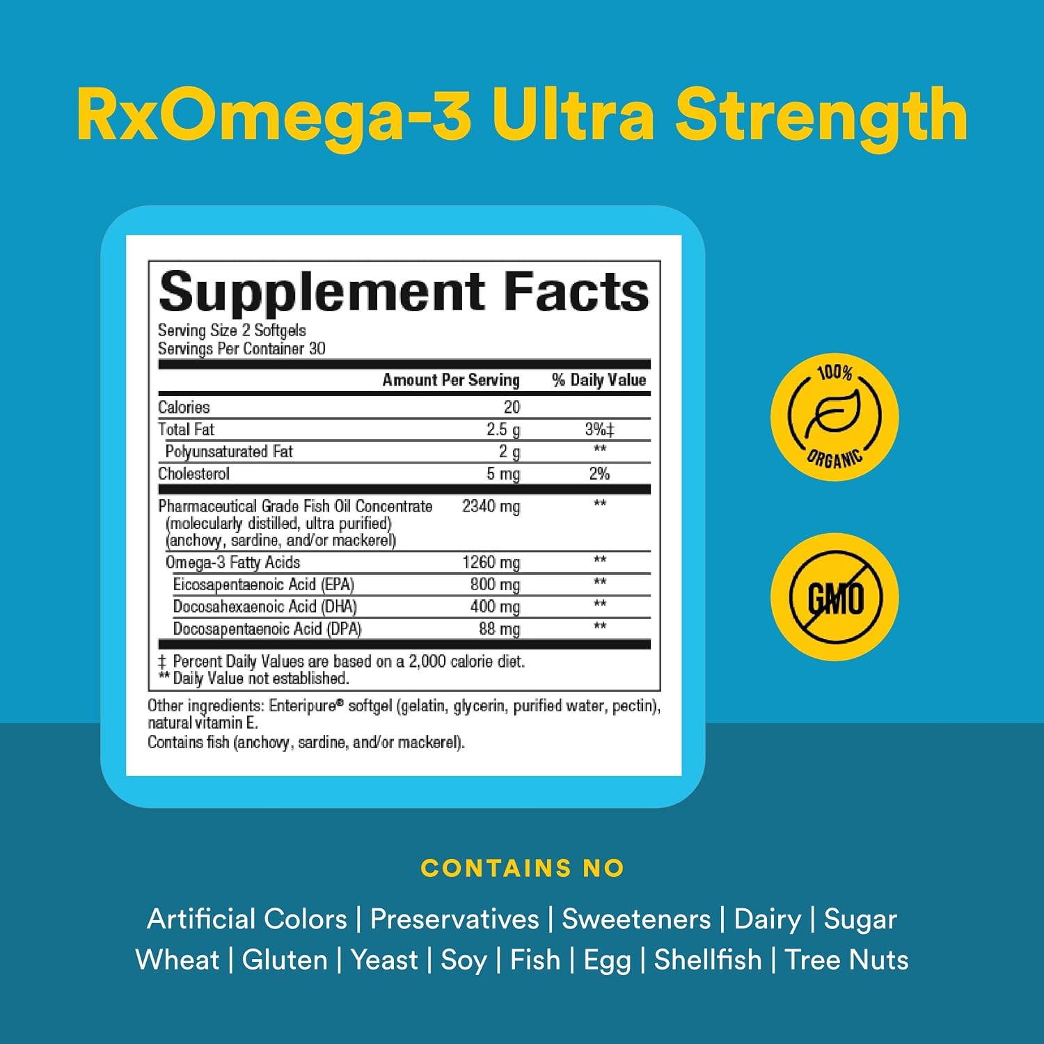 Natural Factors, RxOmega-3 Fish Oil, Pharmaceutical Grade, 1260 mg Omega-3 Per Serving, No Fishy Aftertaste, 240 Count (Pack of 1)