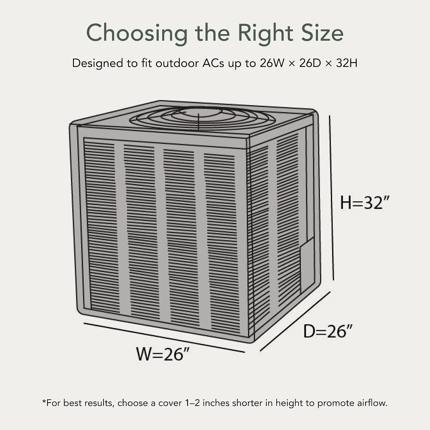 Covermates Classic Heavy-Duty Air Conditioner Cover - Durable All-Weather Protection for Outdoor Central AC Units - Water-Resistant 12-Gauge Vinyl Shell, 26W x 26D x 32H, Green