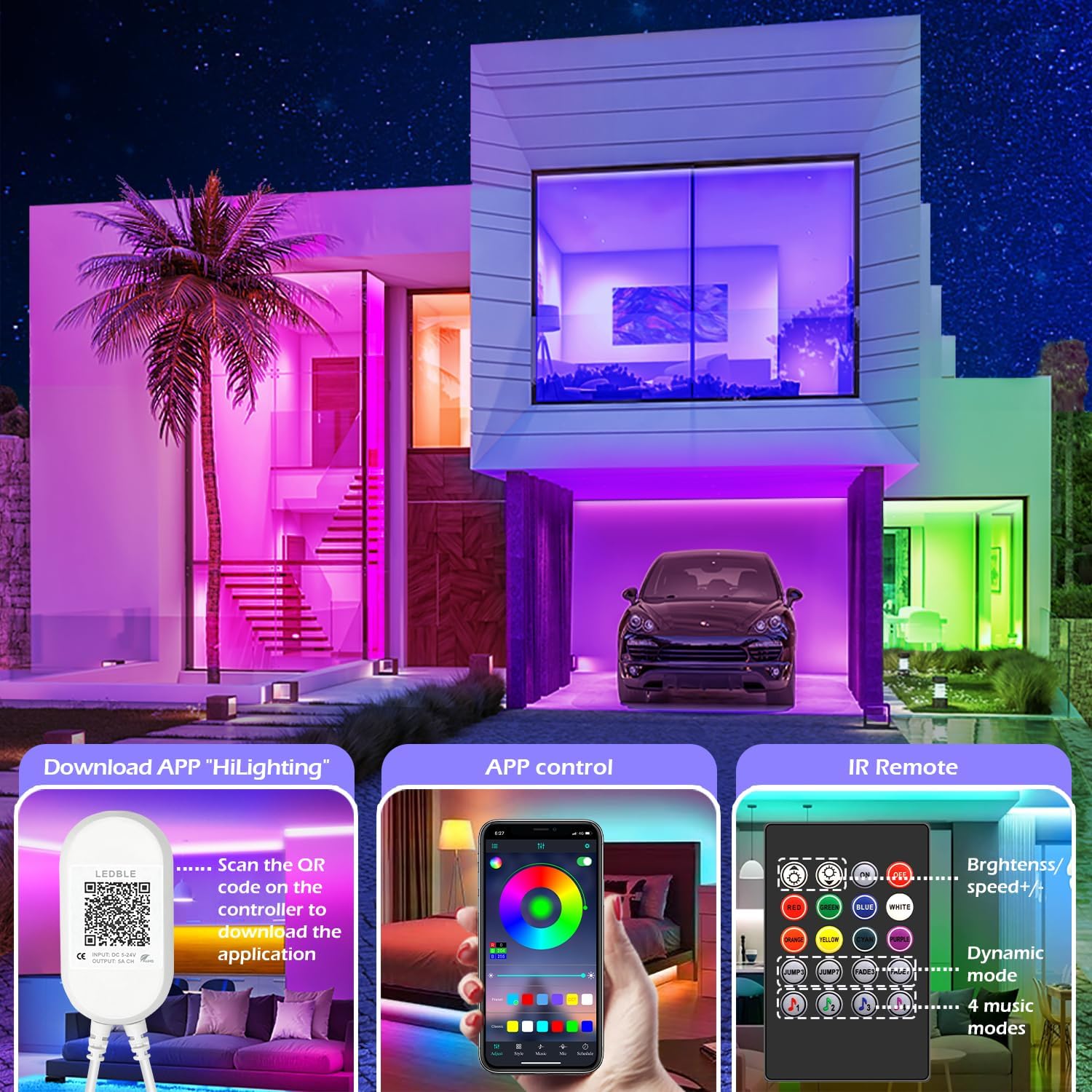 100ft Led Strip Lights, Long Smart Led Light Strips Music Sync 5050 RGB Color Changing Rope Lights