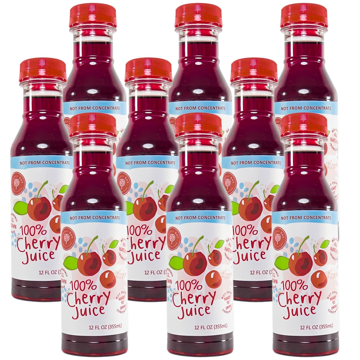 Cherry Bay Orchards Montmorency Tart Cherry Juice - 12oz Ready to Drink Bottle - 100% Domestic, All Natural Ingredients, No Added Sugar, Gluten-Free