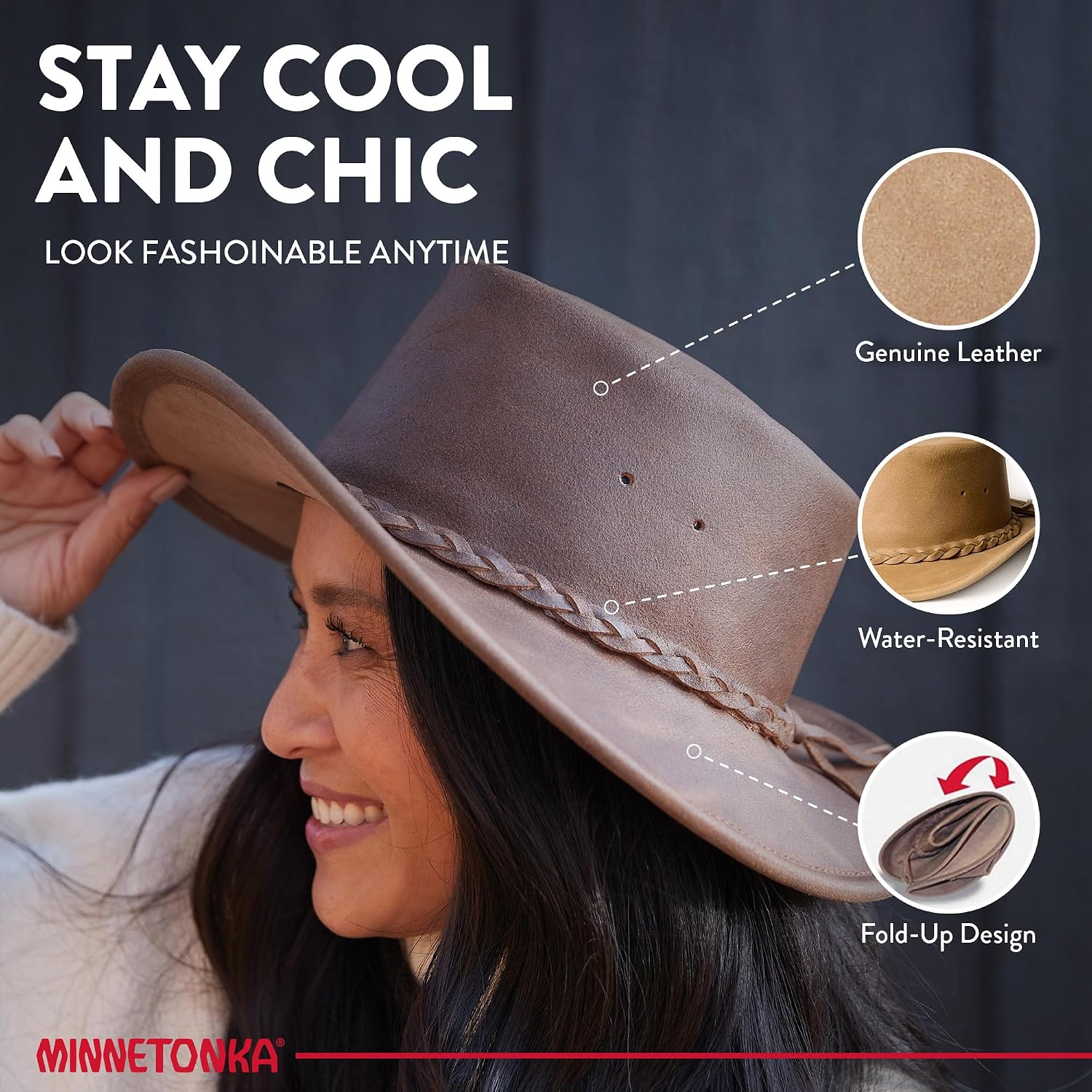 Minnetonka Unisex Fold Up Hat - Flat Reinforced Brim