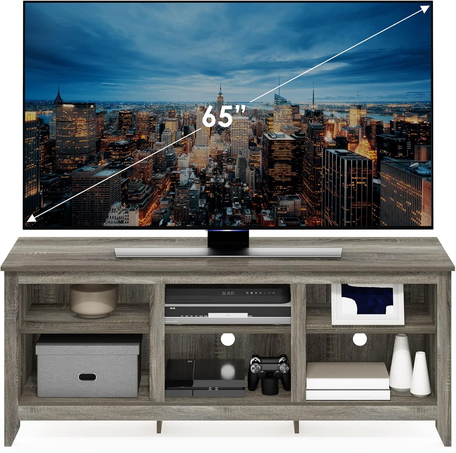 Furinno Fowler Multipurpose TV Stand Bookshelves, French Oak Grey