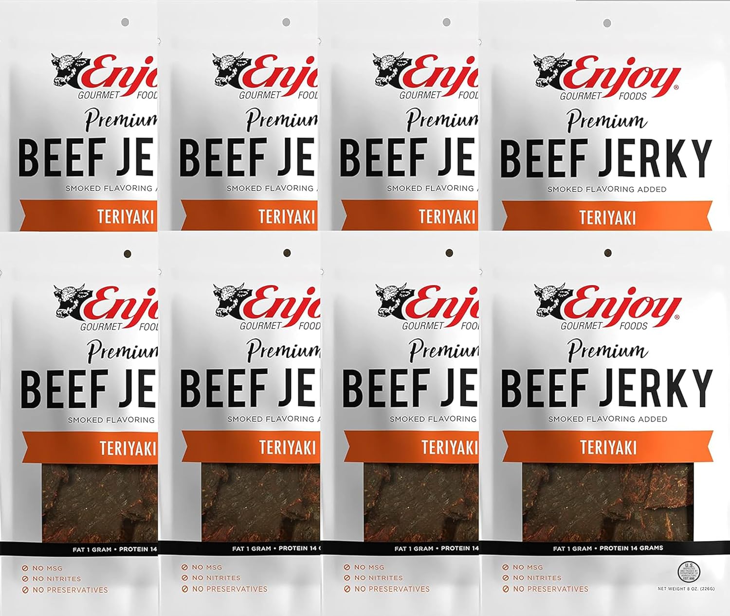 Enjoy Peppered Beef Jerky 8 oz (Pack of 1) | High Protein | No Nitrites