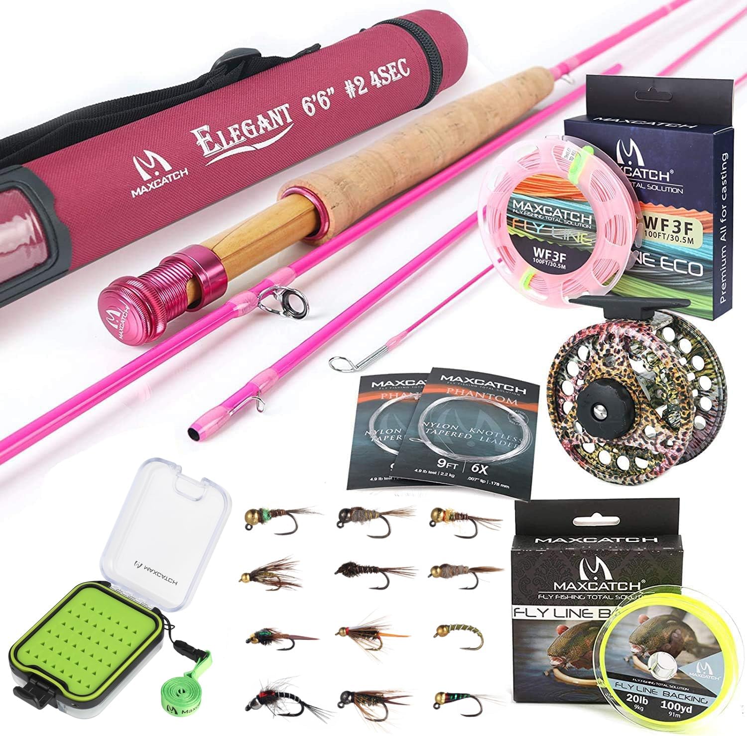 Maxcatch Women's Elegant Pink Fly Fishing Rod: 2/5-weight with Rod Tube