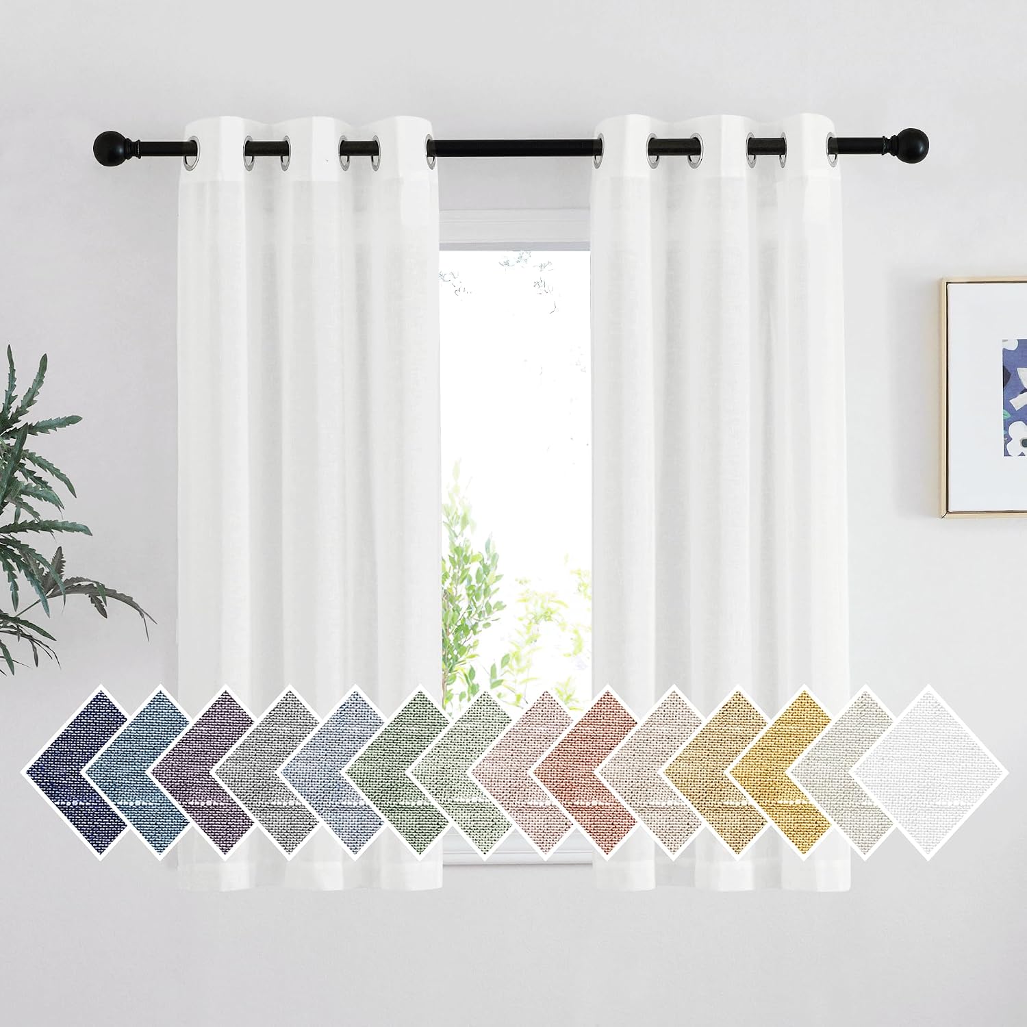 NICETOWN Linen Curtains Semi Sheer Bedroom Window Curtains