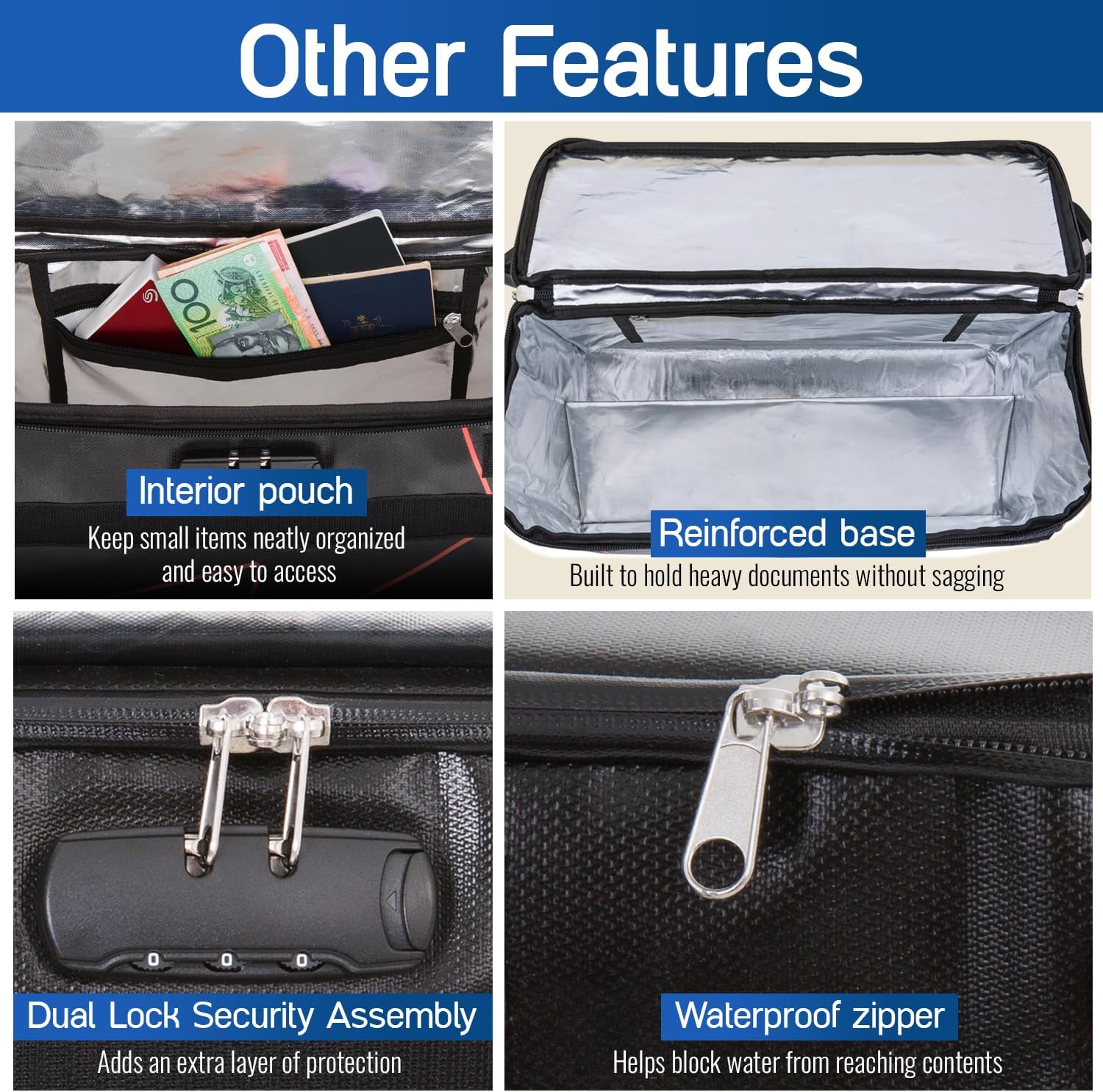 Fireproof Document Bag with lock, Patented Enclosed Flap, X Large