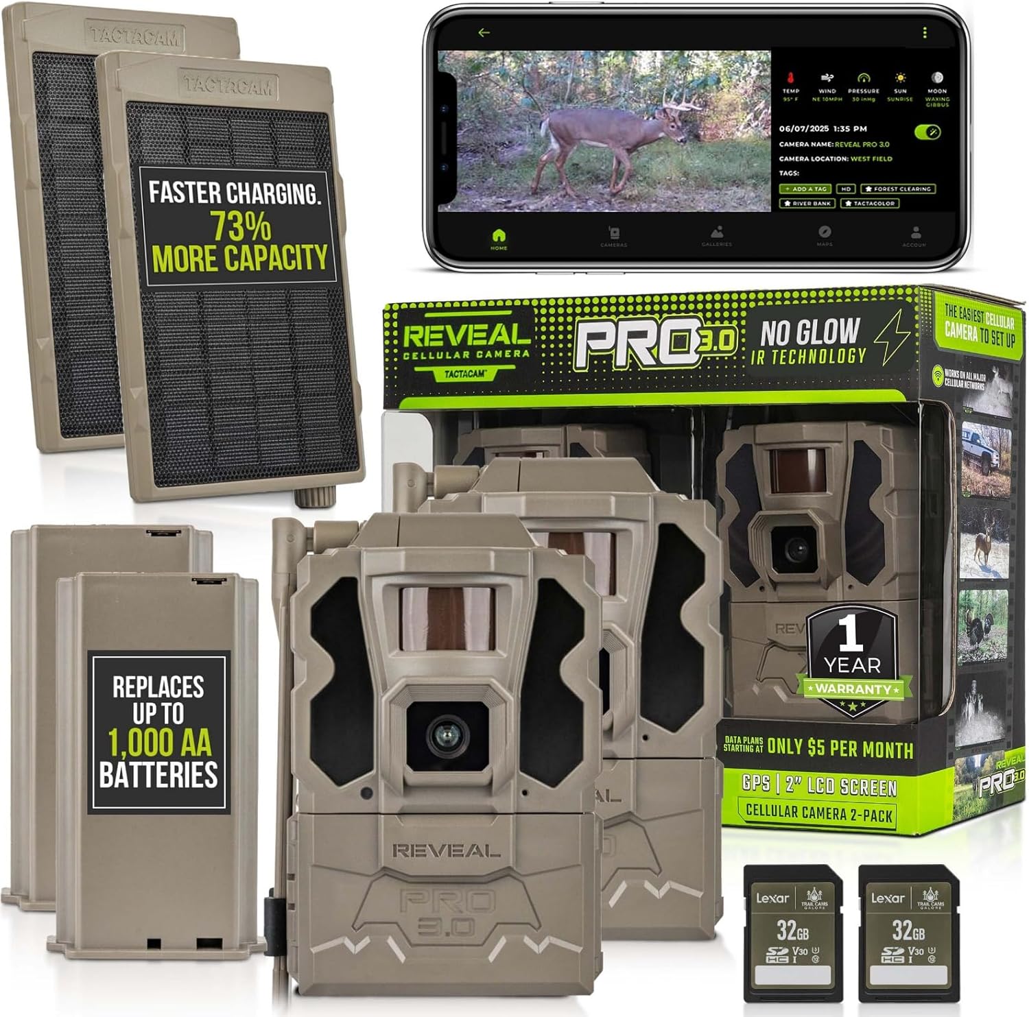 TACTACAM Reveal Pro 3.0 Cellular Trail Camera - Multi-Cellular Network, Wi-Fi Enabled, HD Photos & 1080p Videos, Long Battery Life + Solar Panel