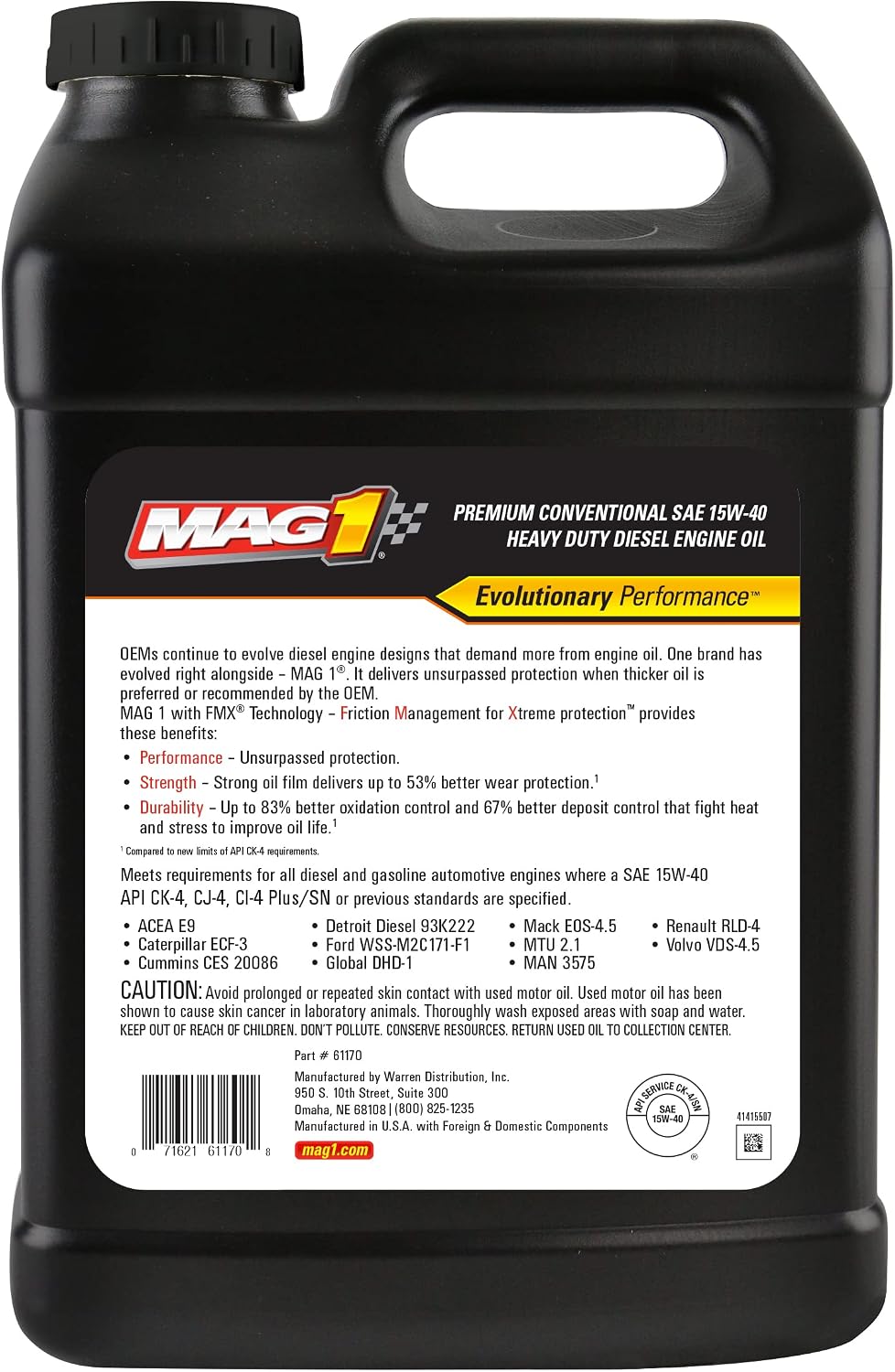 62631 SAE 15W-40 Premium Conventional Heavy Duty Diesel Engine Oil - 1 Gallon