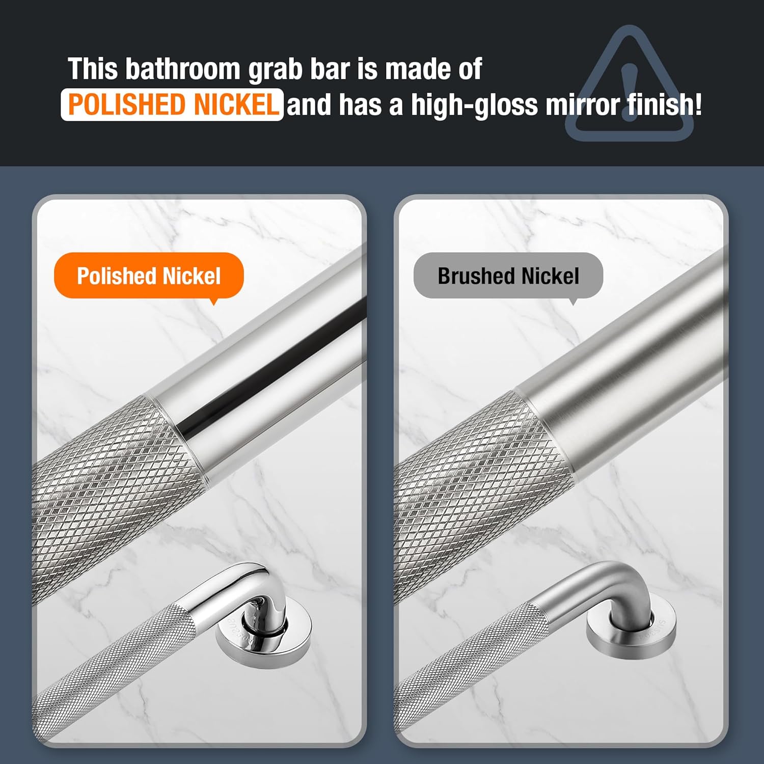 Grab Bars for Shower, 16 Inch Shower Handle, 2 Pack, Polished Nickel | Grab Bars for Bathroom, Stainless Steel, Anti-Slip Textured Grip