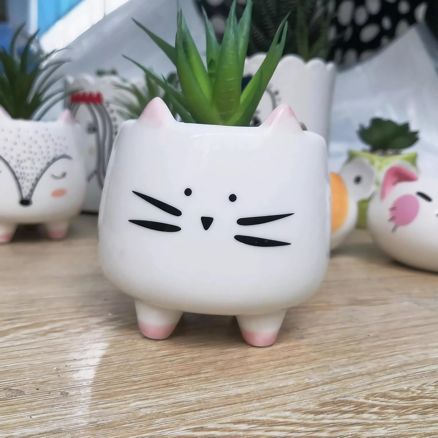 Cuteforyou Succulent Pots,Cute Animal Shaped Cartoon Ceramic Succulent Cactus Flower Planters -Plant Not Included，Cat