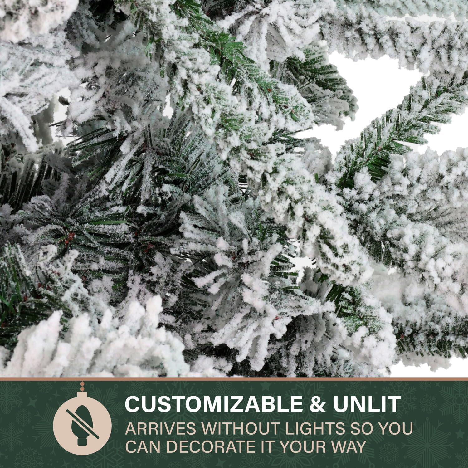 Fraser Hill Farm 7.5-Ft. Mountain Pine Flocked Artificial Christmas Tree with Stand, Unlit Foldable Fake Tree with Realistic Snowy Foliage for Home Decoration